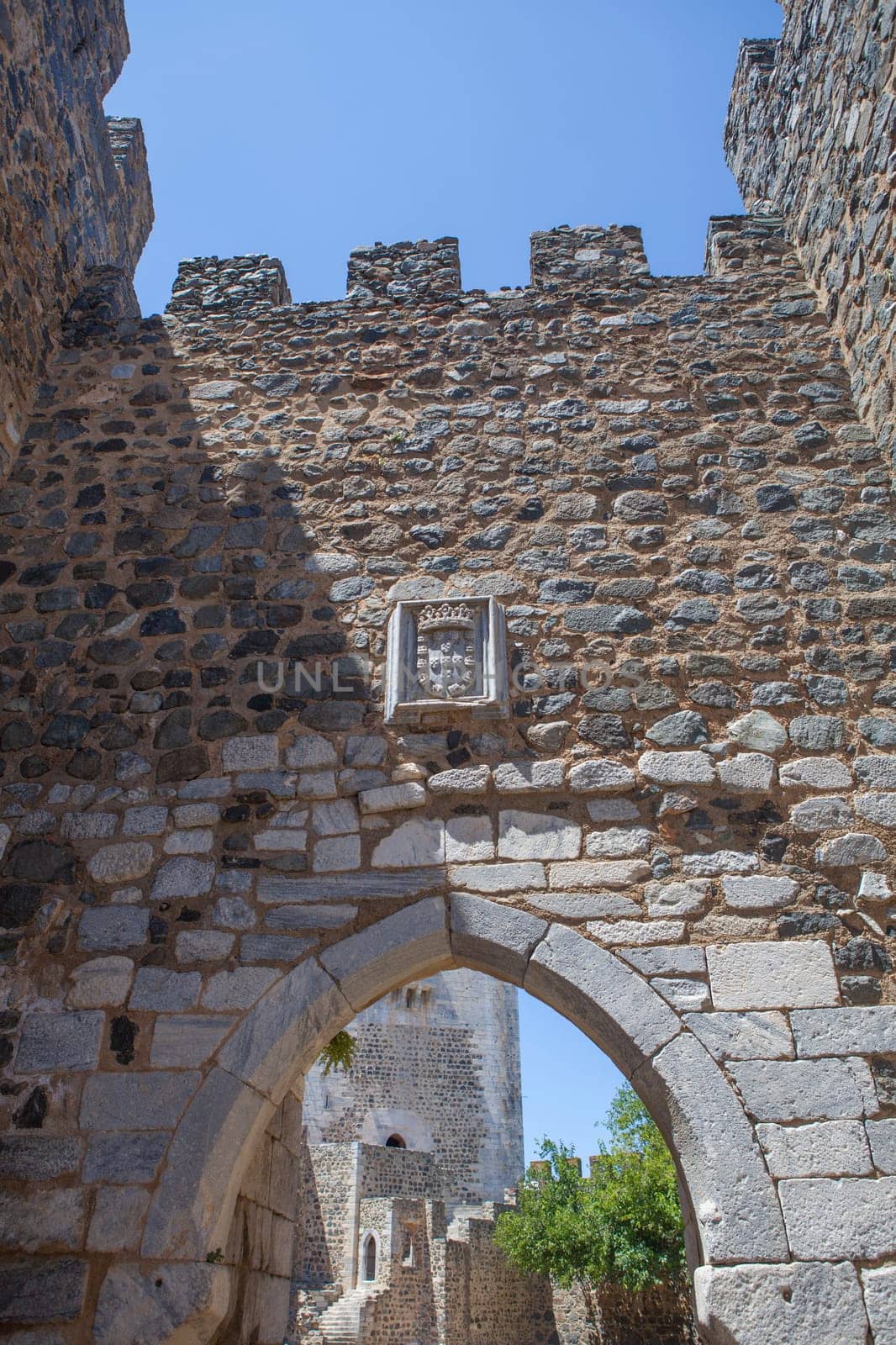 Pointed arch access of Beja Castle, Baixo Alentejo, Portugal. Most emblematic monument of the city