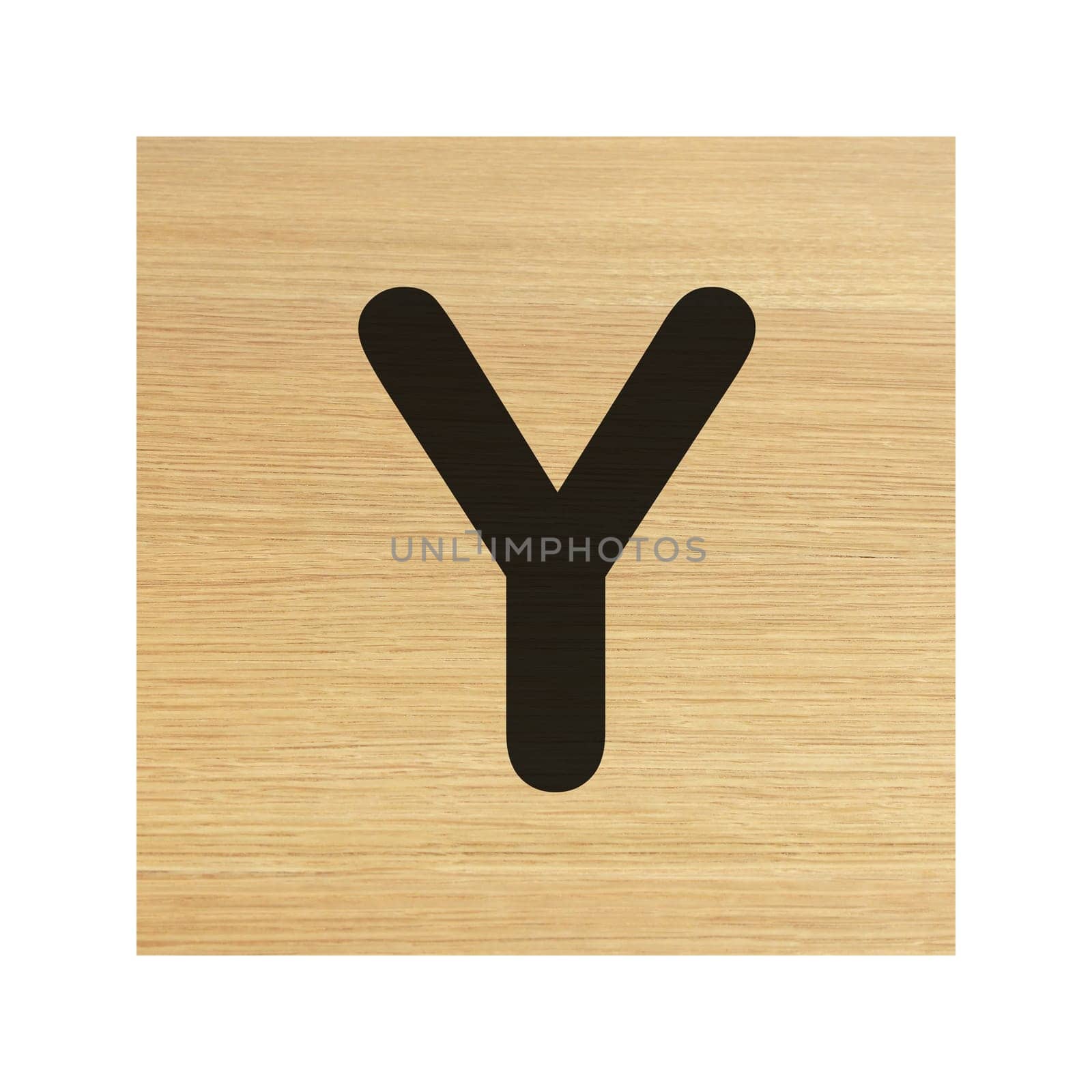 A capital Y wood block on white with clipping path