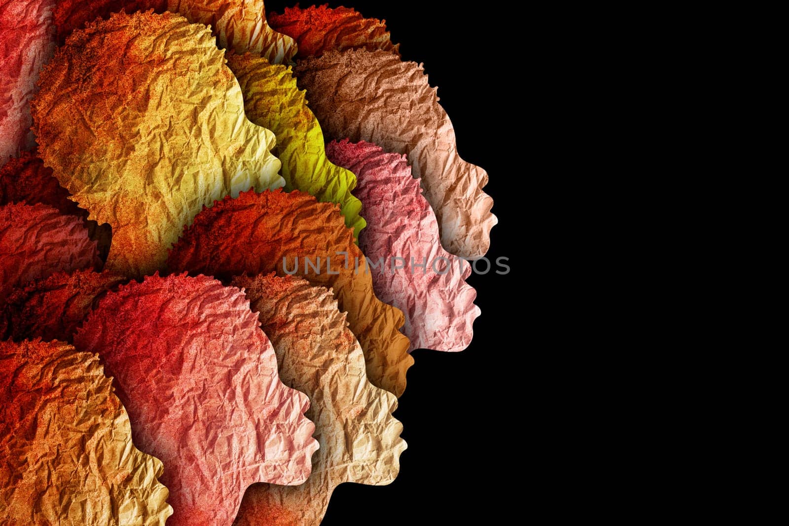 Different cultures in international society concept. Diverse group of multiethnic multicultural woman silhouette.