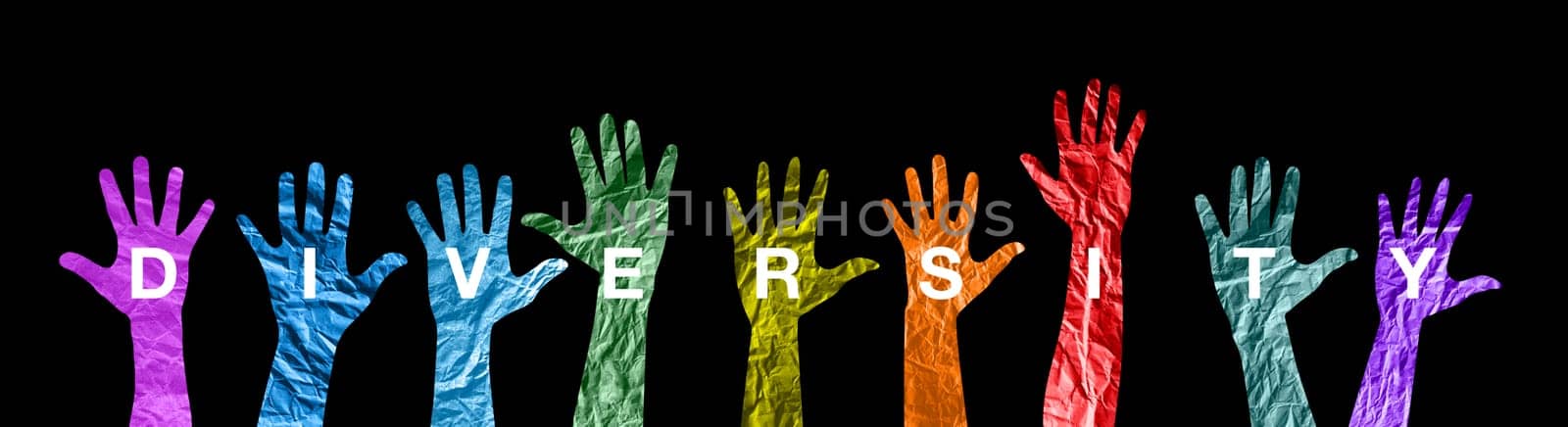 Diversity concept. Diverse group of multiethnic multicultural people hands silhouette.