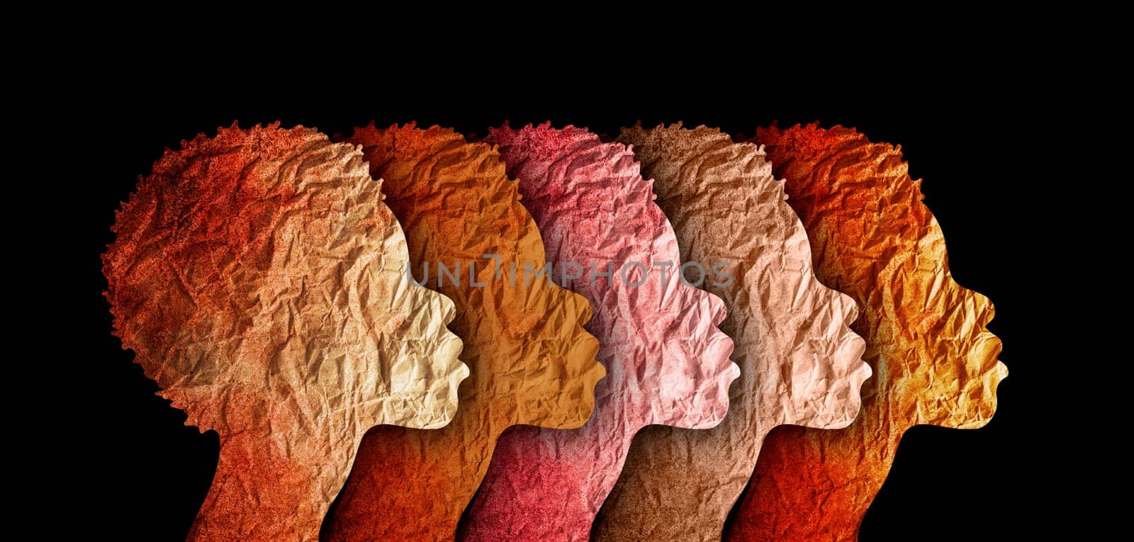 Different cultures in international society concept. Diverse group of multiethnic multicultural woman silhouette.