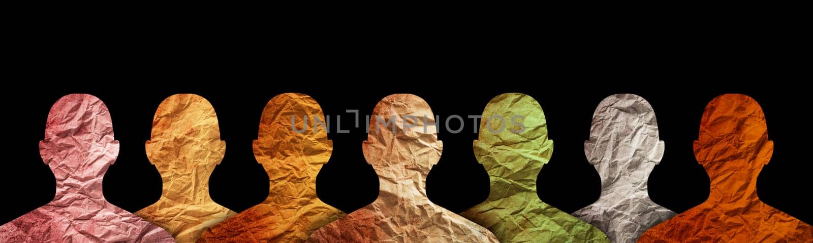 Different cultures in international society concept. Diverse group of multiethnic multicultural people silhouette.