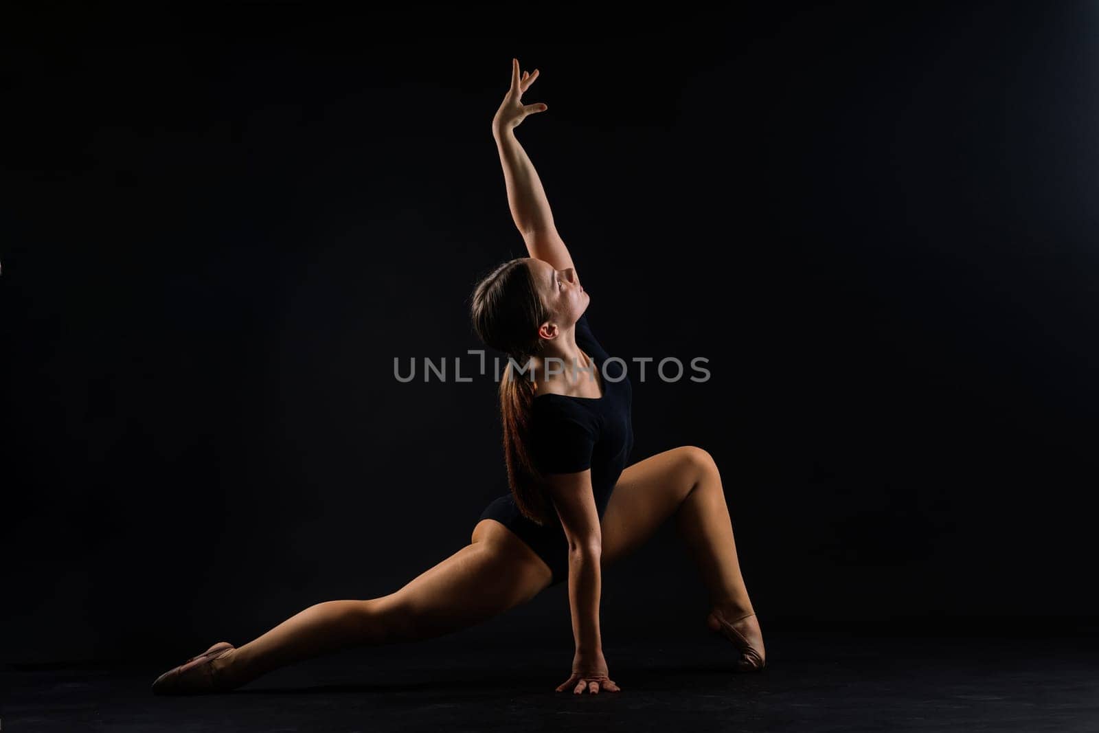 High jump, flight. Flexible girl, rhythmic gymnastics artist jumping. Grace motion action