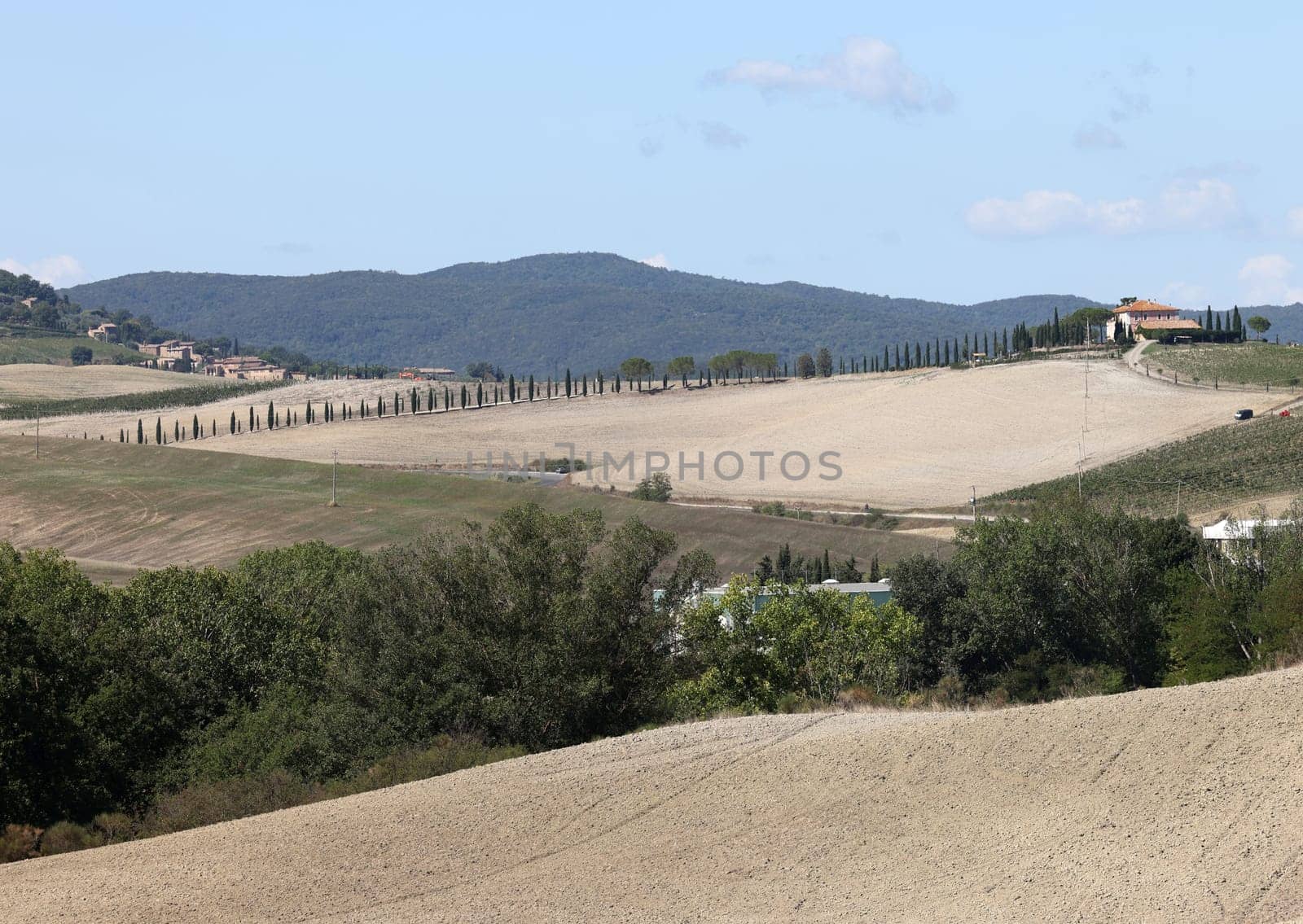 The rural landscape near San Quirico in Tuscany. Italy