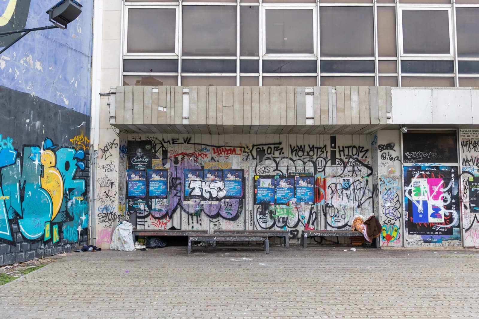 22 february 2023 Lisbon, Portugal: Graffiti-painted wall. Mid shot