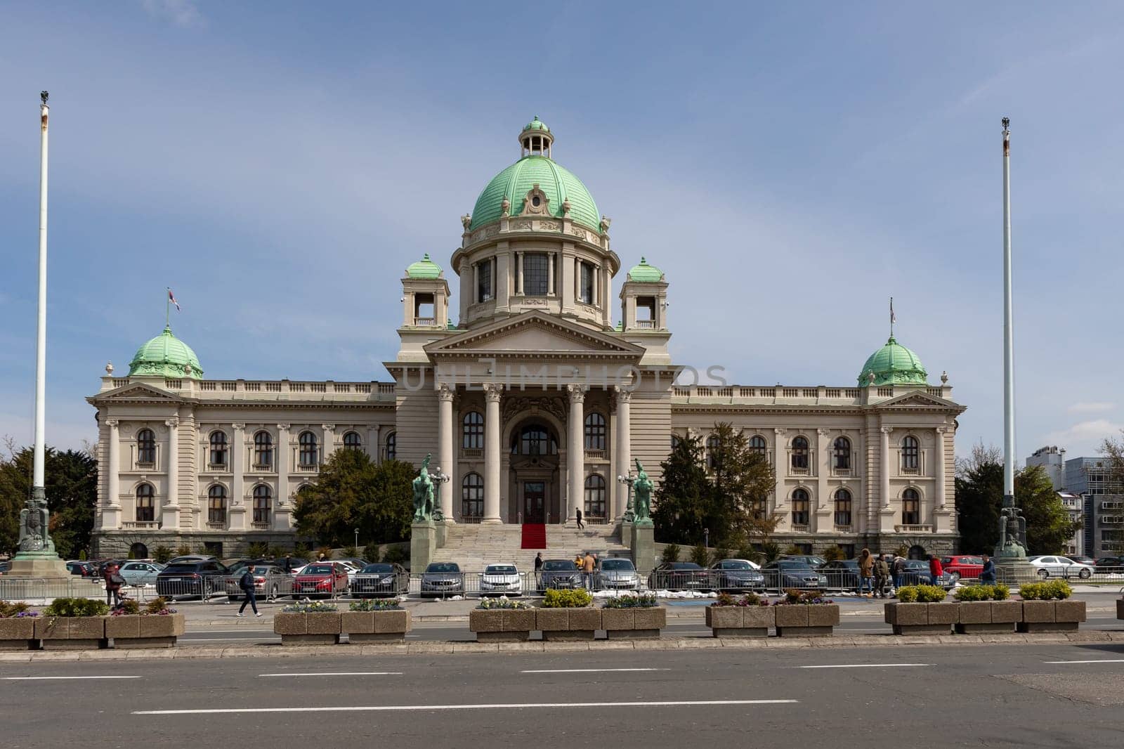 5 April 2023 Belgrade, Serbia: serbian parliament building. Mid shot
