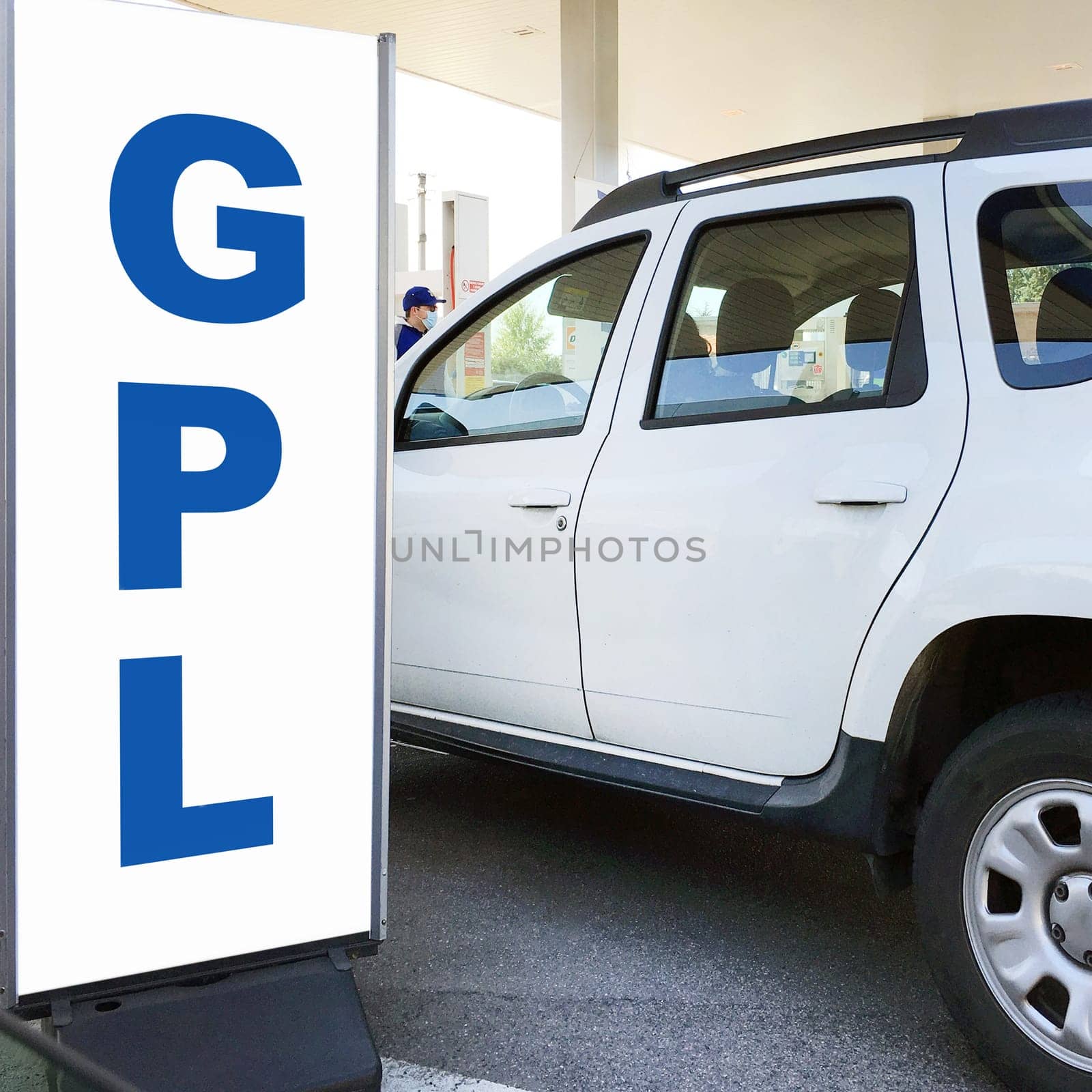 GPL refueling station. Filling station with pumps. Fuel dispensers LPG. Alternative refuel fuel, CNG, LPG, NGV in your vehicle.