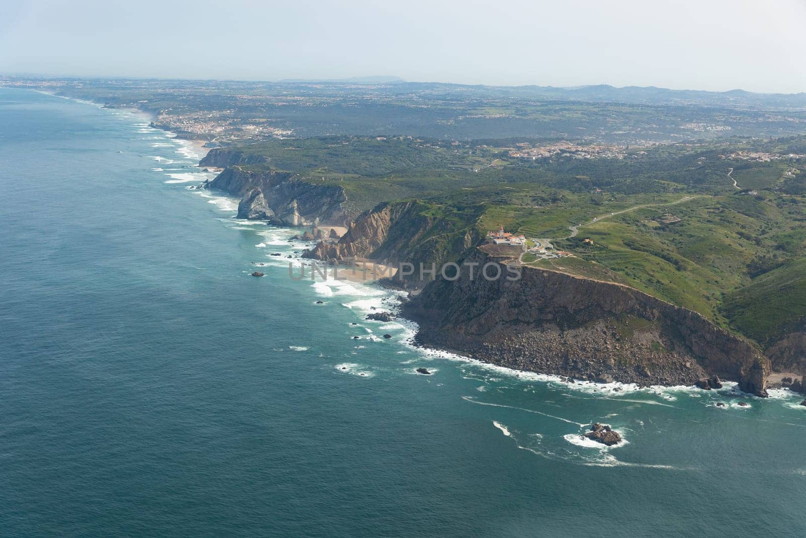 A bird's-eye view of the rocky island. Aerial shot