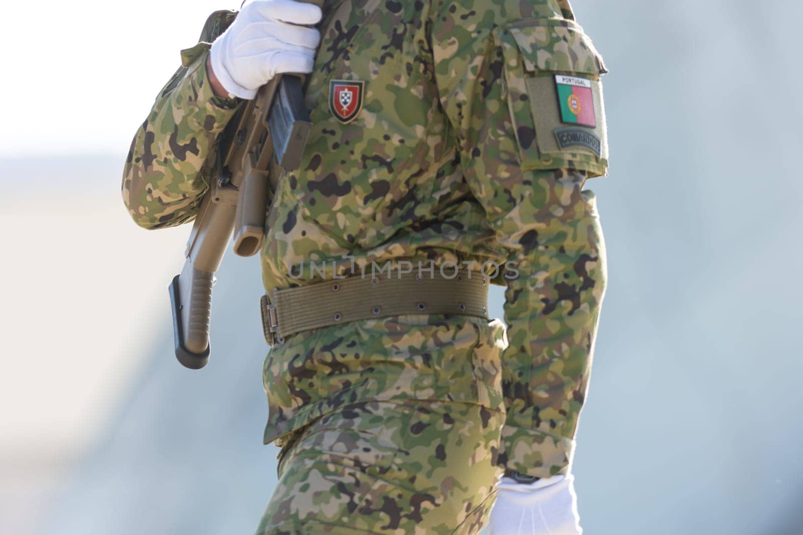Portugal Commandos - special force soldier standing in uniform. Mid shot