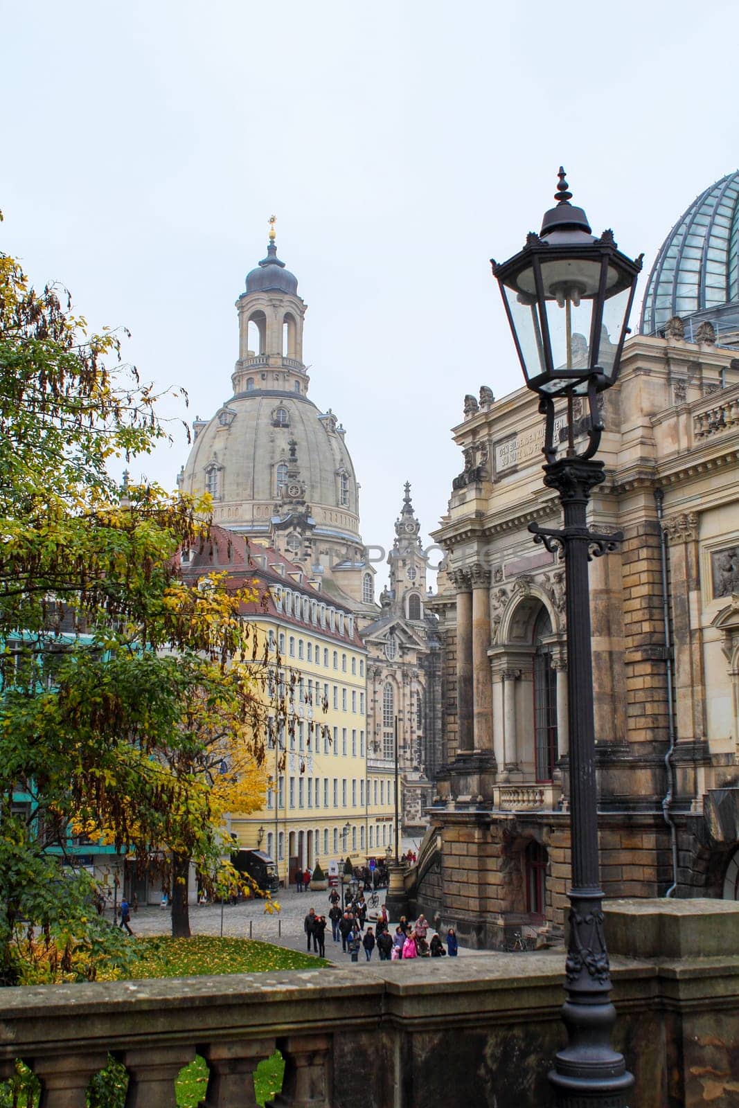 The center of Dresden with the cupola of the iconic Frauenkirche church, Germany