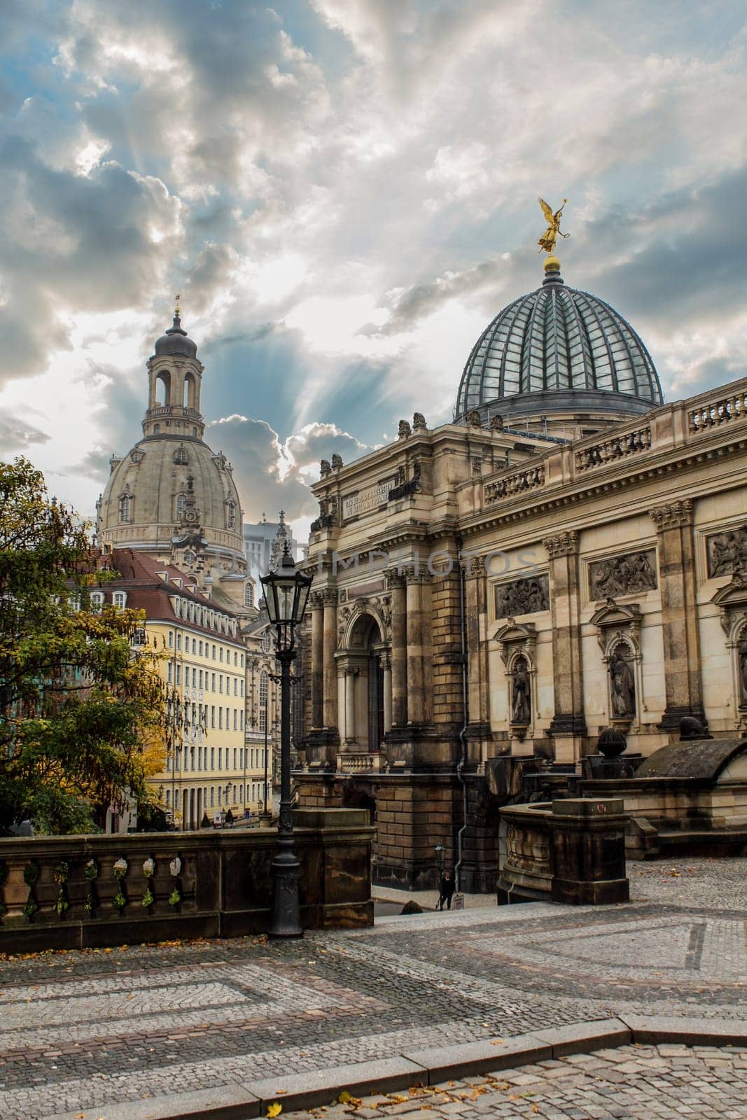 The center of Dresden with the cupola of the iconic Frauenkirche church, Germany