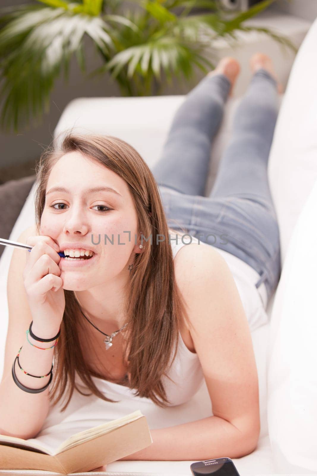 young white girl hard working on her own education