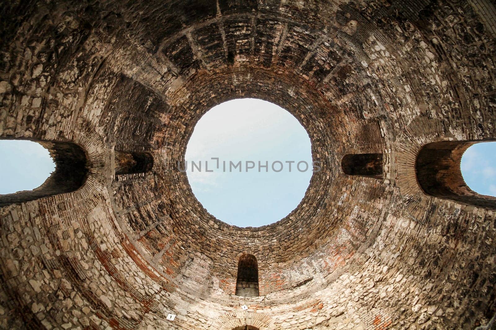 View up on a giant cupola of the Diocletian palace in Split, Croatia