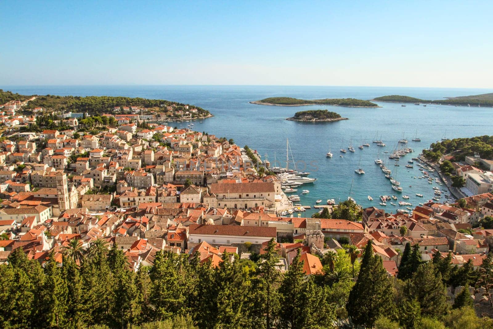 Scenic view from Hvar town, seen from Dr. Josip Avelini Park, Croatia