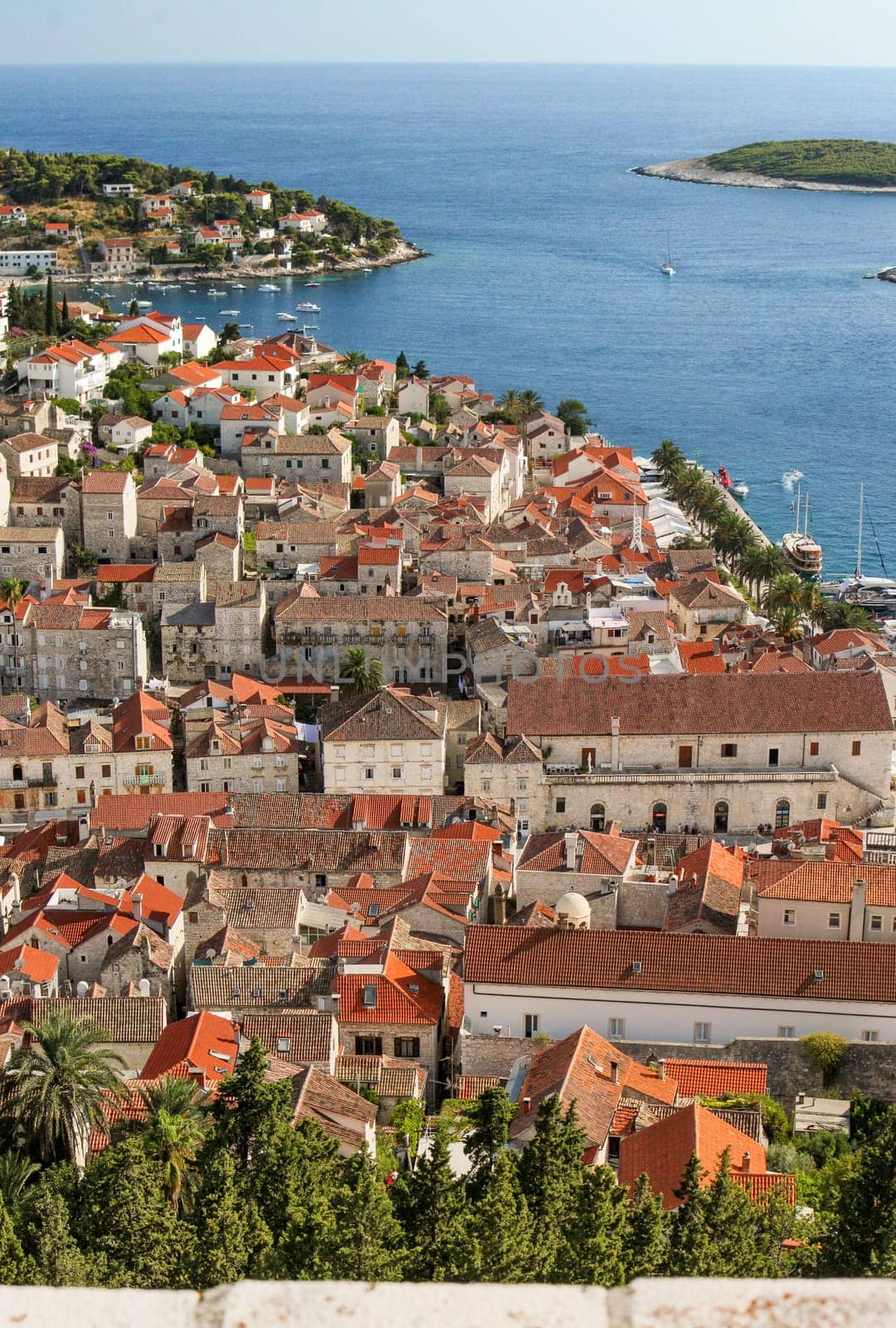 Scenic view from Hvar town, seen from Dr. Josip Avelini Park, Croatia