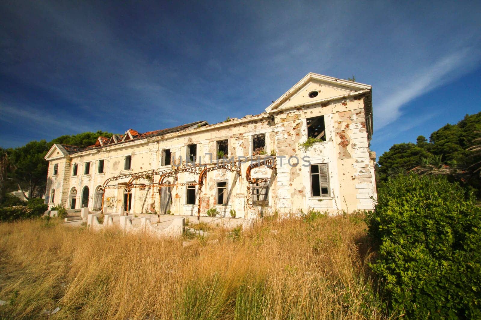 Abandoned former hotel near Dubrovnik in Croatia, left during Jugoslavian war 1991