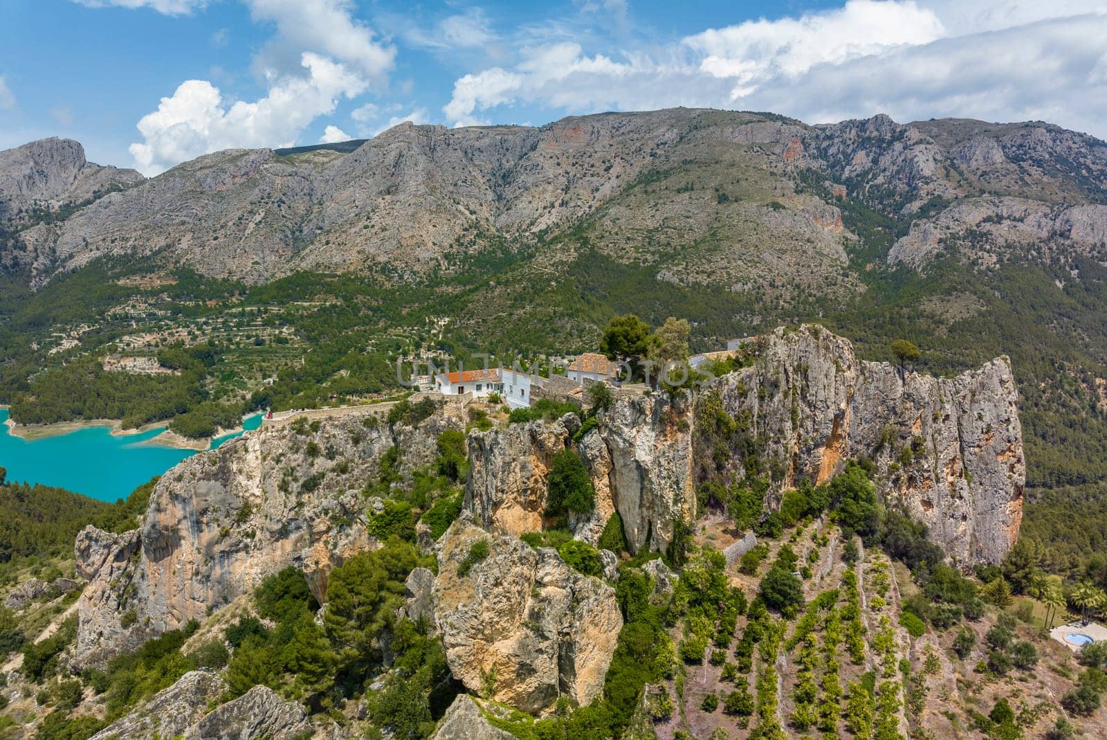 Panoramic aerial view from the Castle of Guadalest province of Alicante listed as beautiful towns of Spain