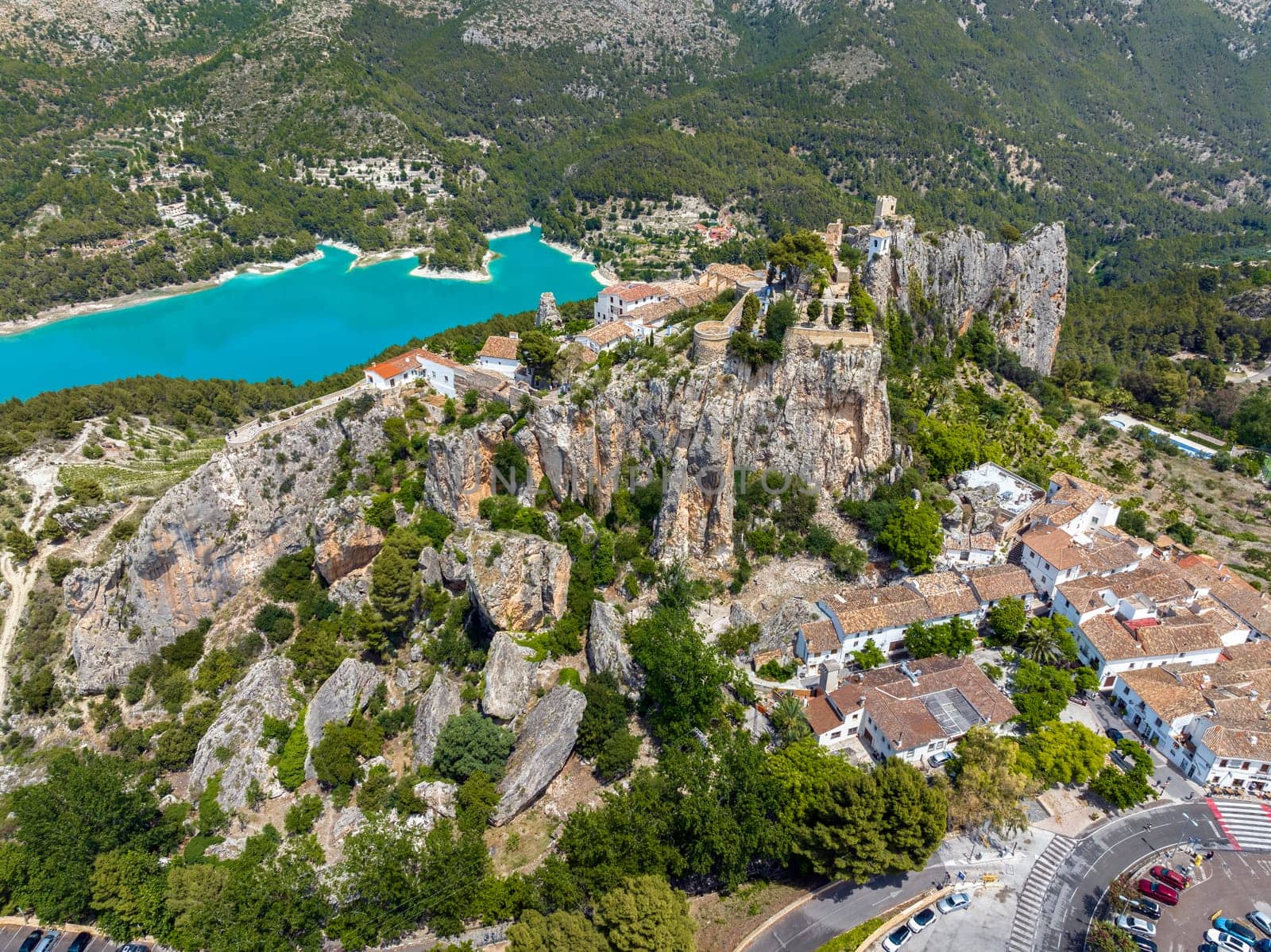 Panoramic aerial view of Guadalest province of Alicante listed as beautiful villages of Spain