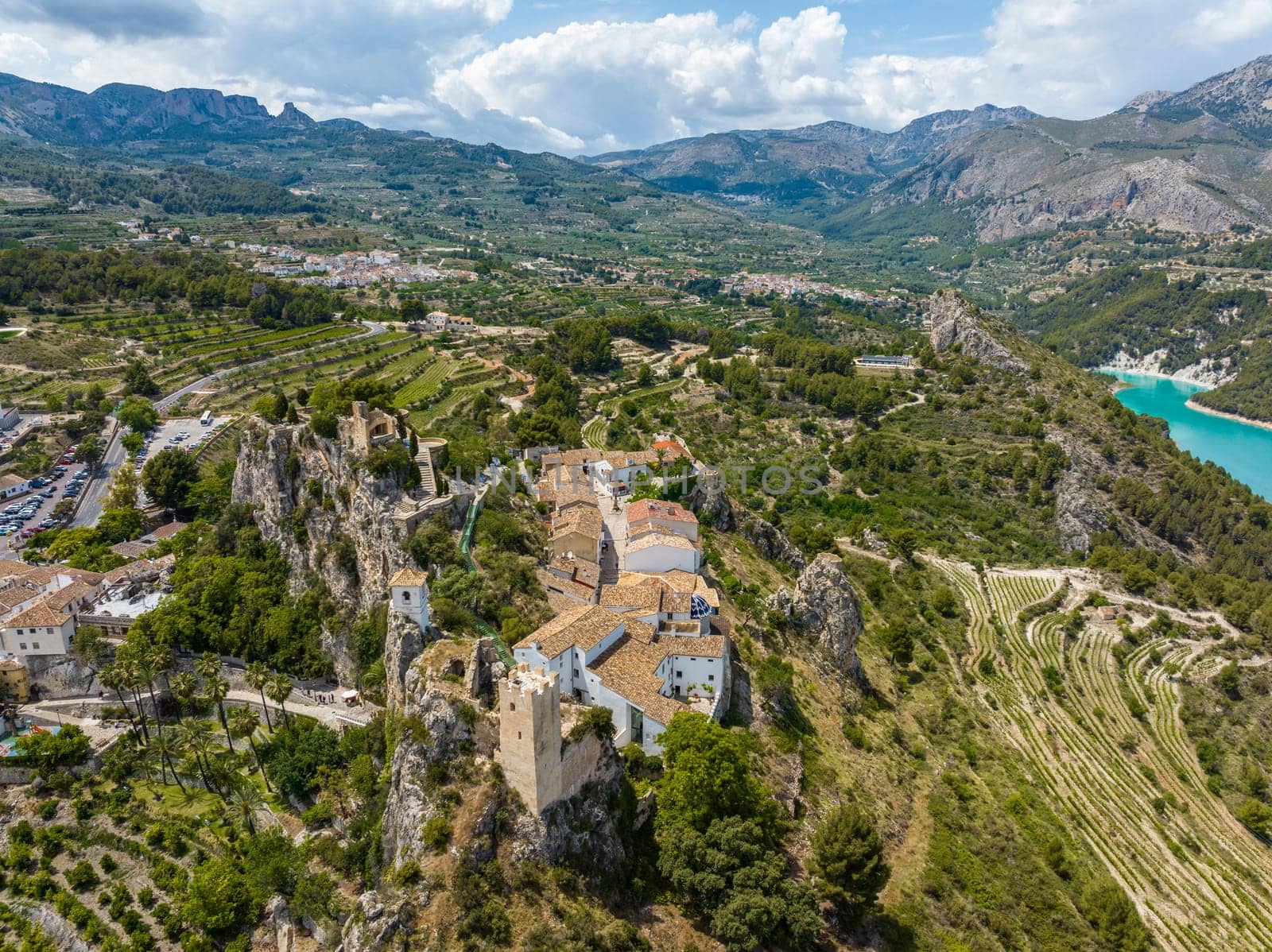 Panoramic aerial view from the Castle of Guadalest province of Alicante listed as beautiful towns of Spain