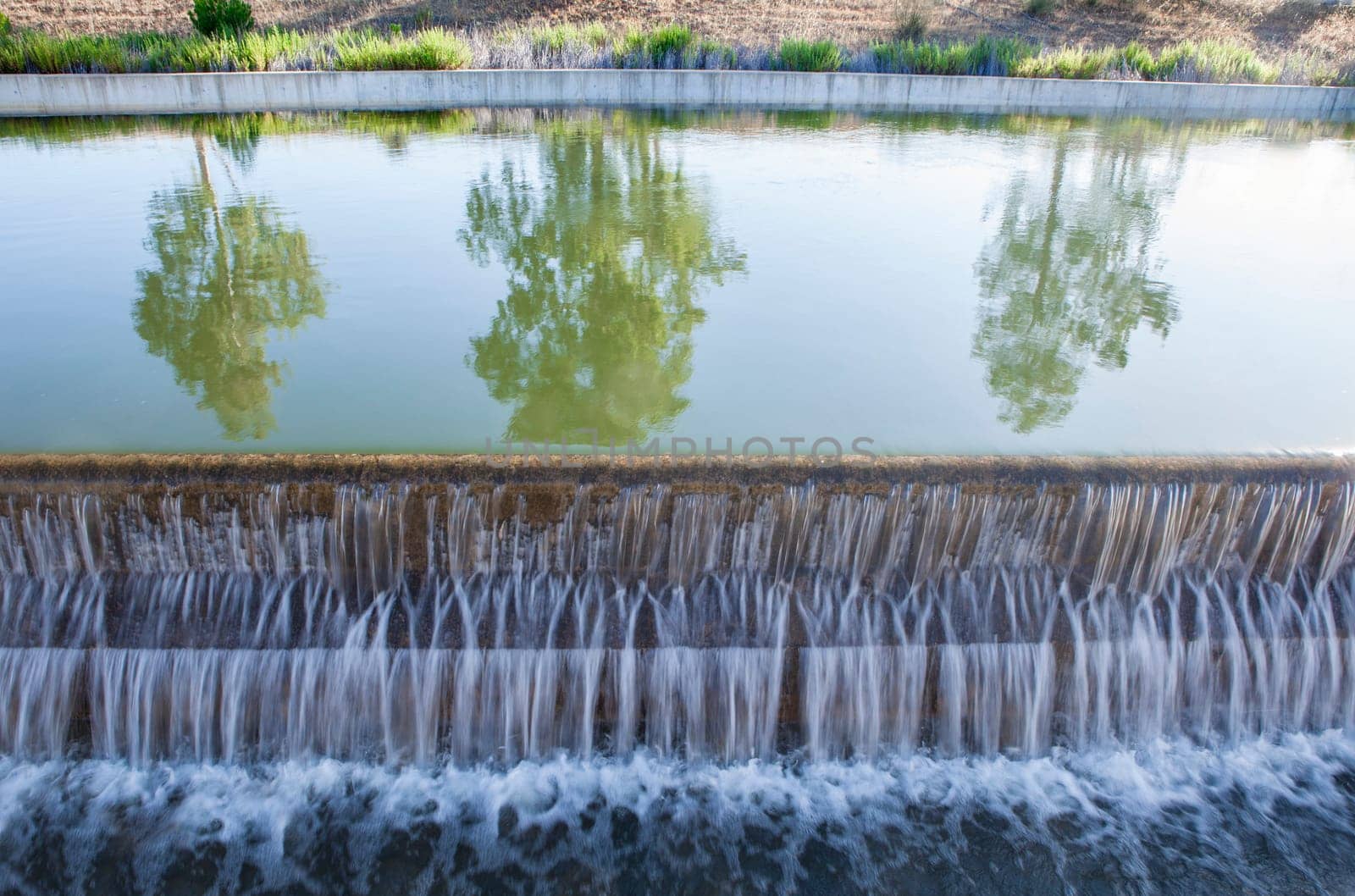 Spillway system of Orellana Irrigation canal. Vegas Altas del Guadiana, Badajoz, Extremadura, Spain