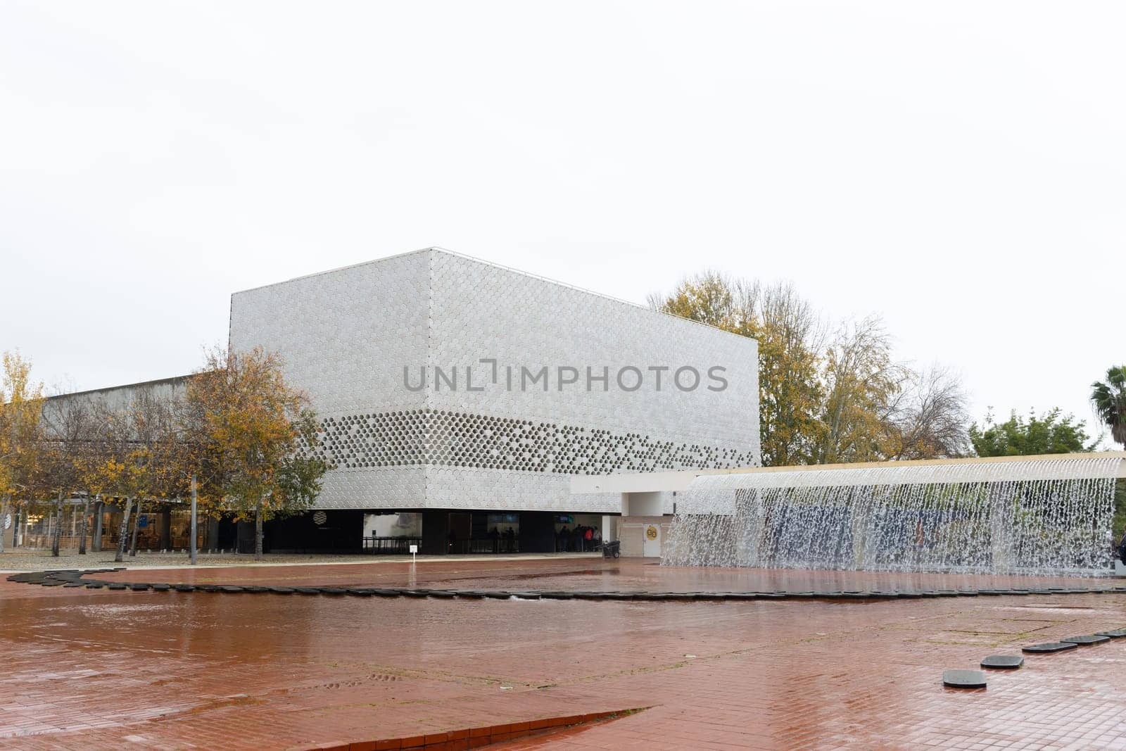 PORTUGAL, LISBON 12 December 2022: entrance to the white building of the Lisbon Aquarium. Mid shot