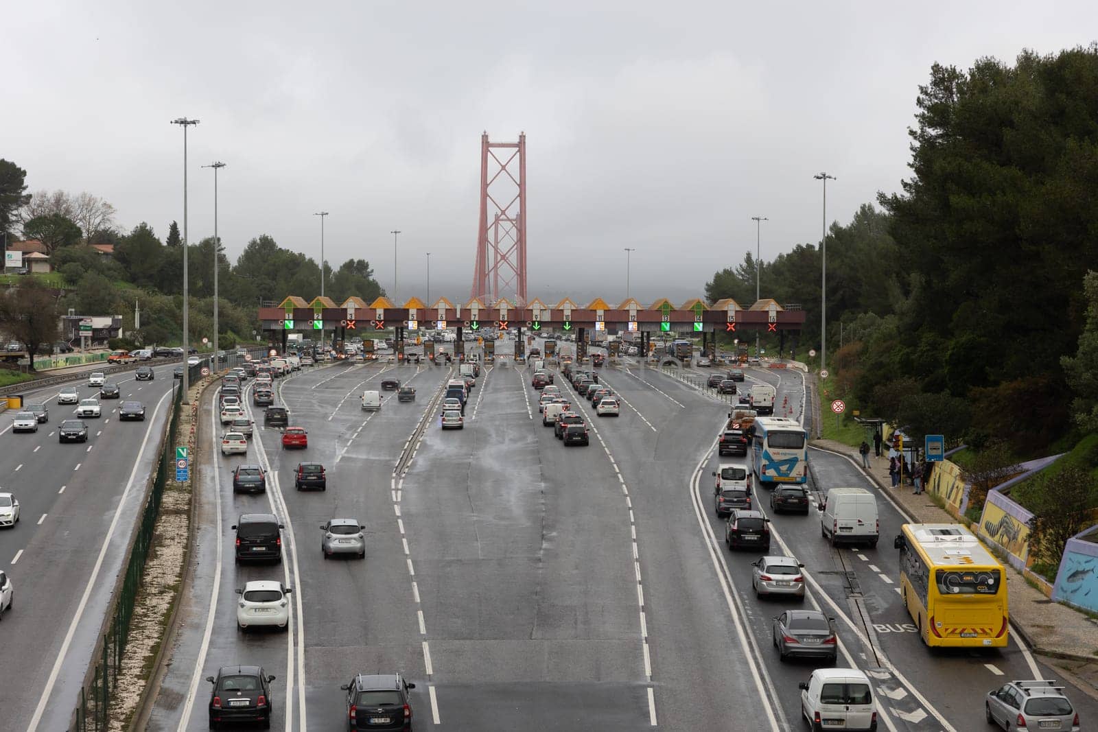 20-12-2022 PORTUGAL, LISBON: highway pass for cars and trucks. Mid shot