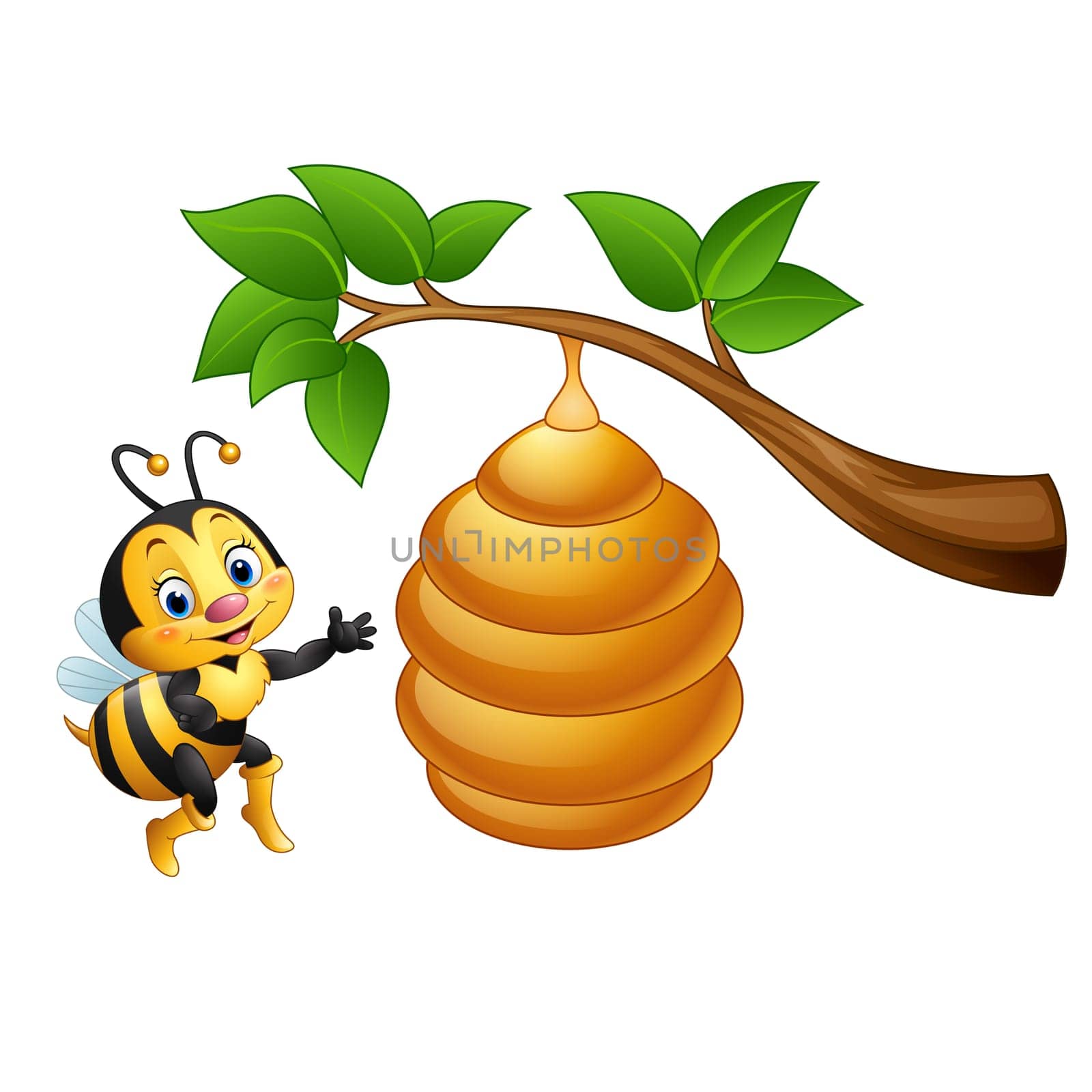 Cartoon bee and a beehive