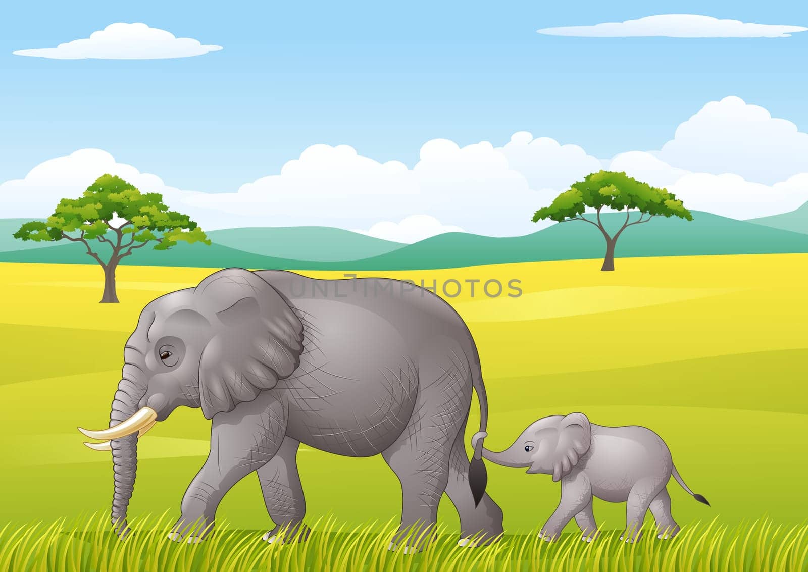 Cartoon funny elephant in the wild