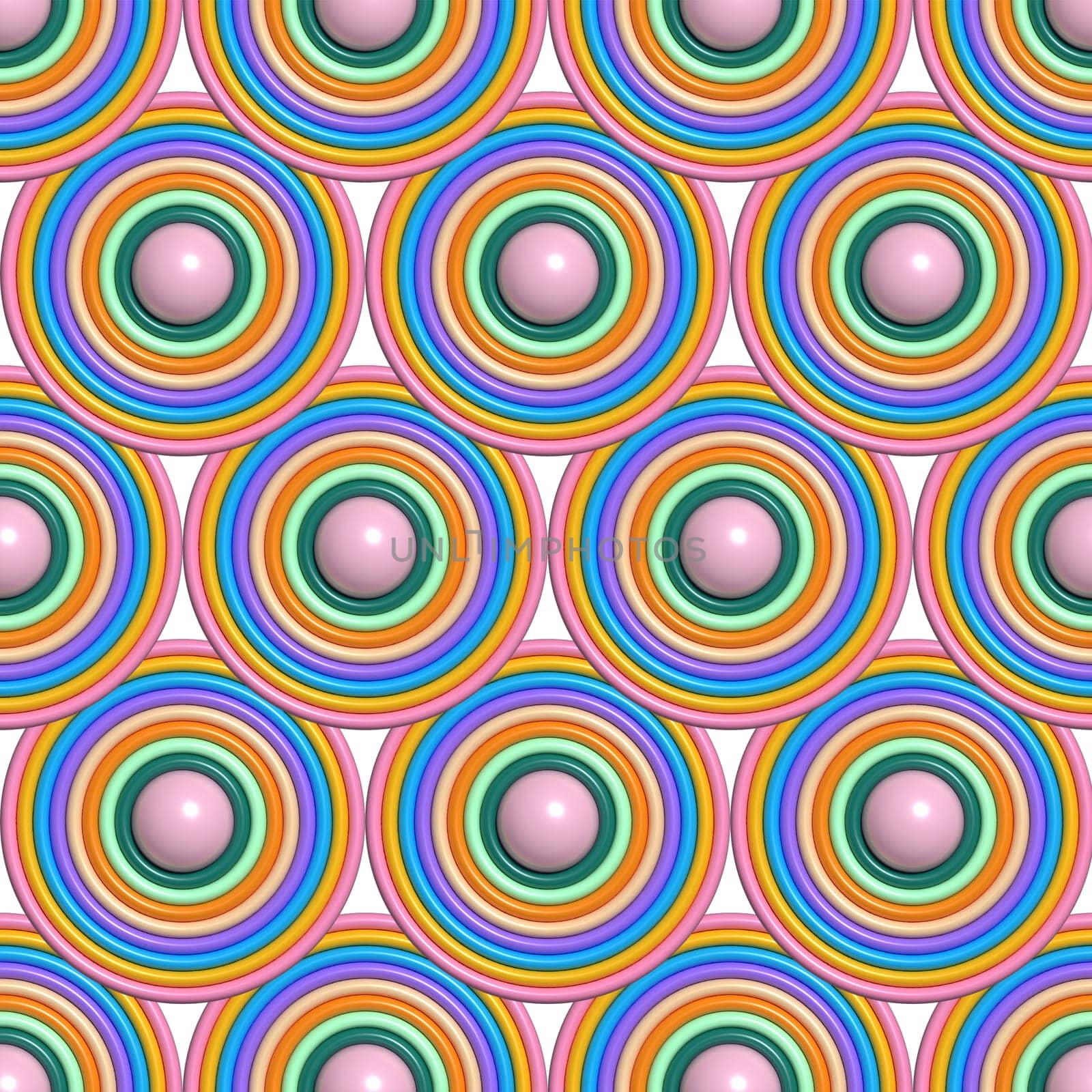 Round inflated figures, pattern. 3d rendering illustration