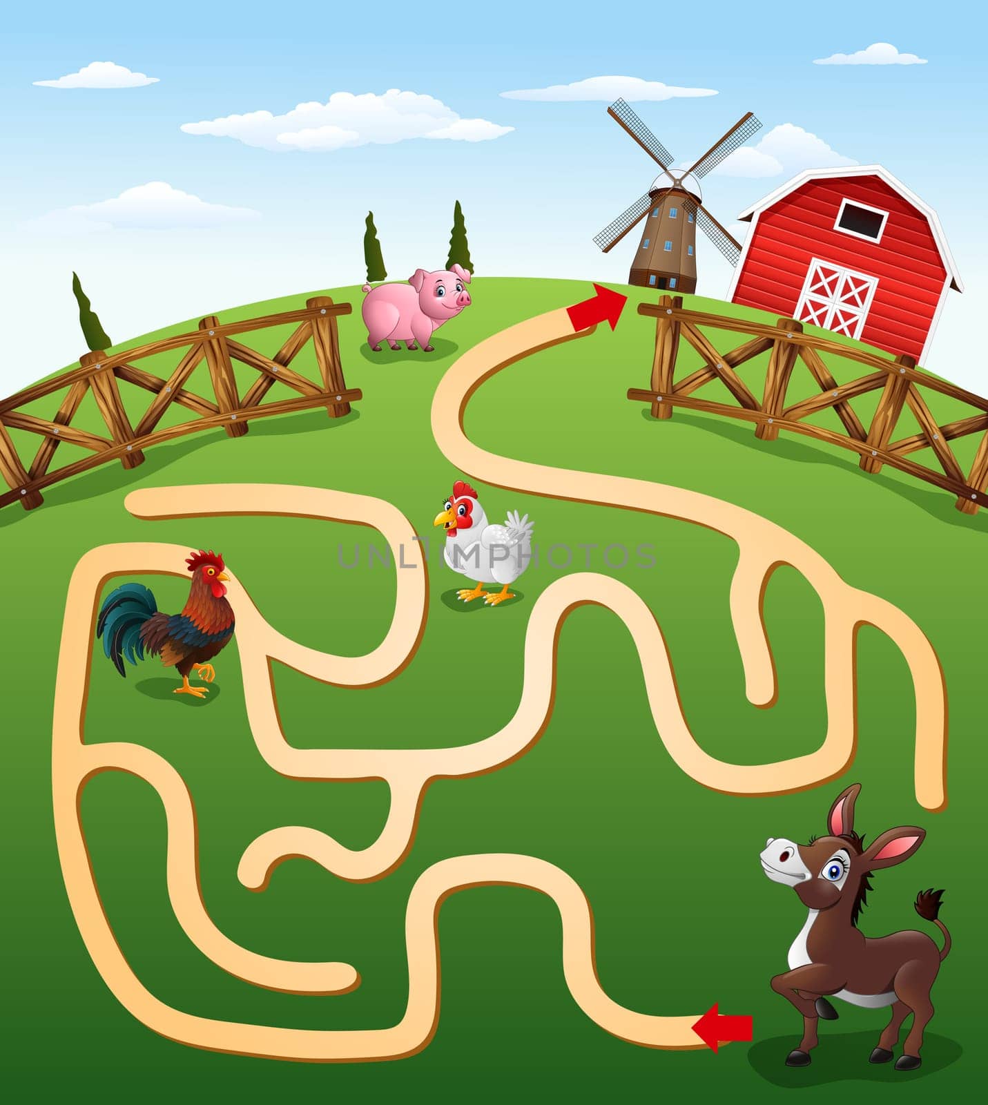 Help the donkey to find the farm
