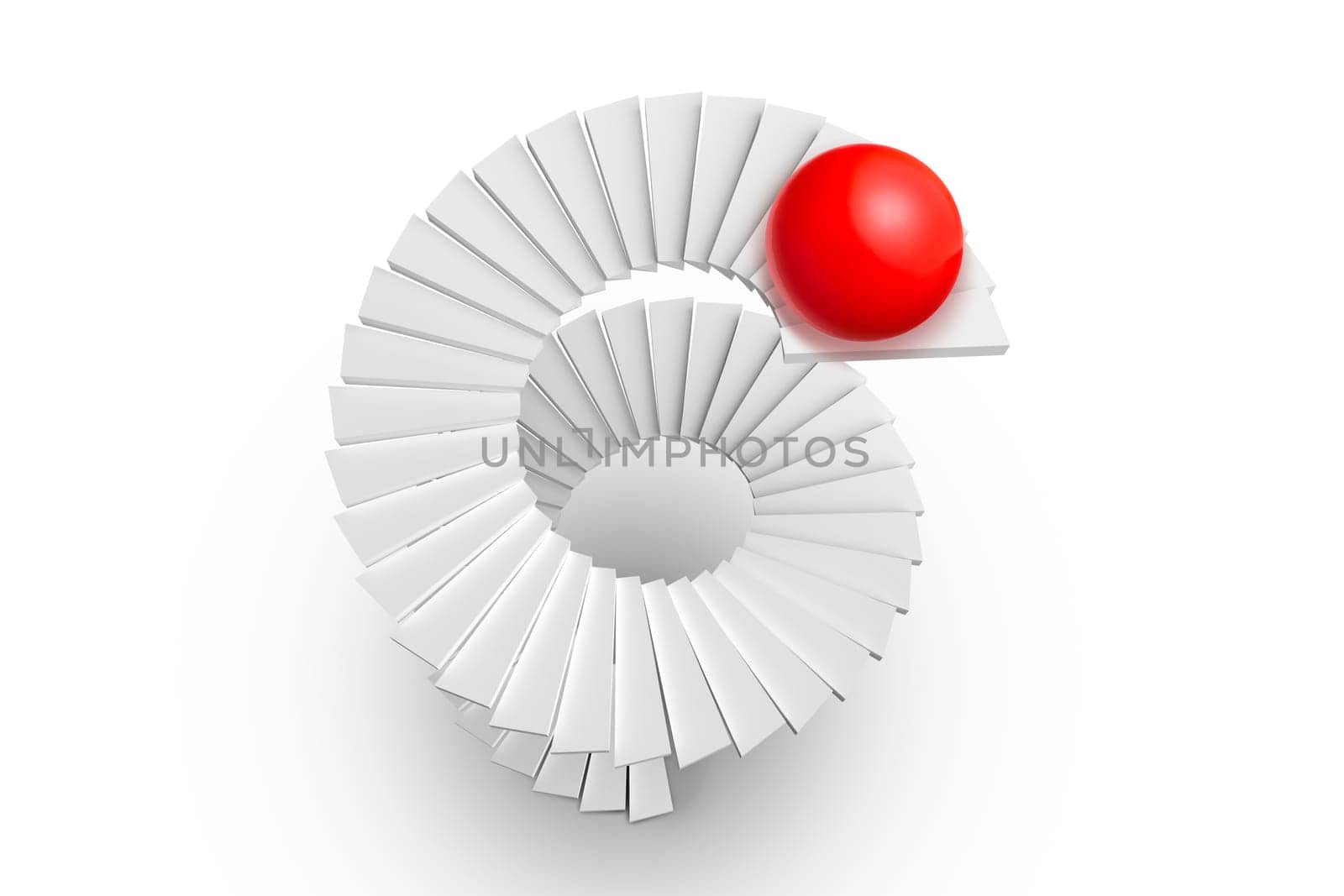 spiral staircase and red sphere on white background