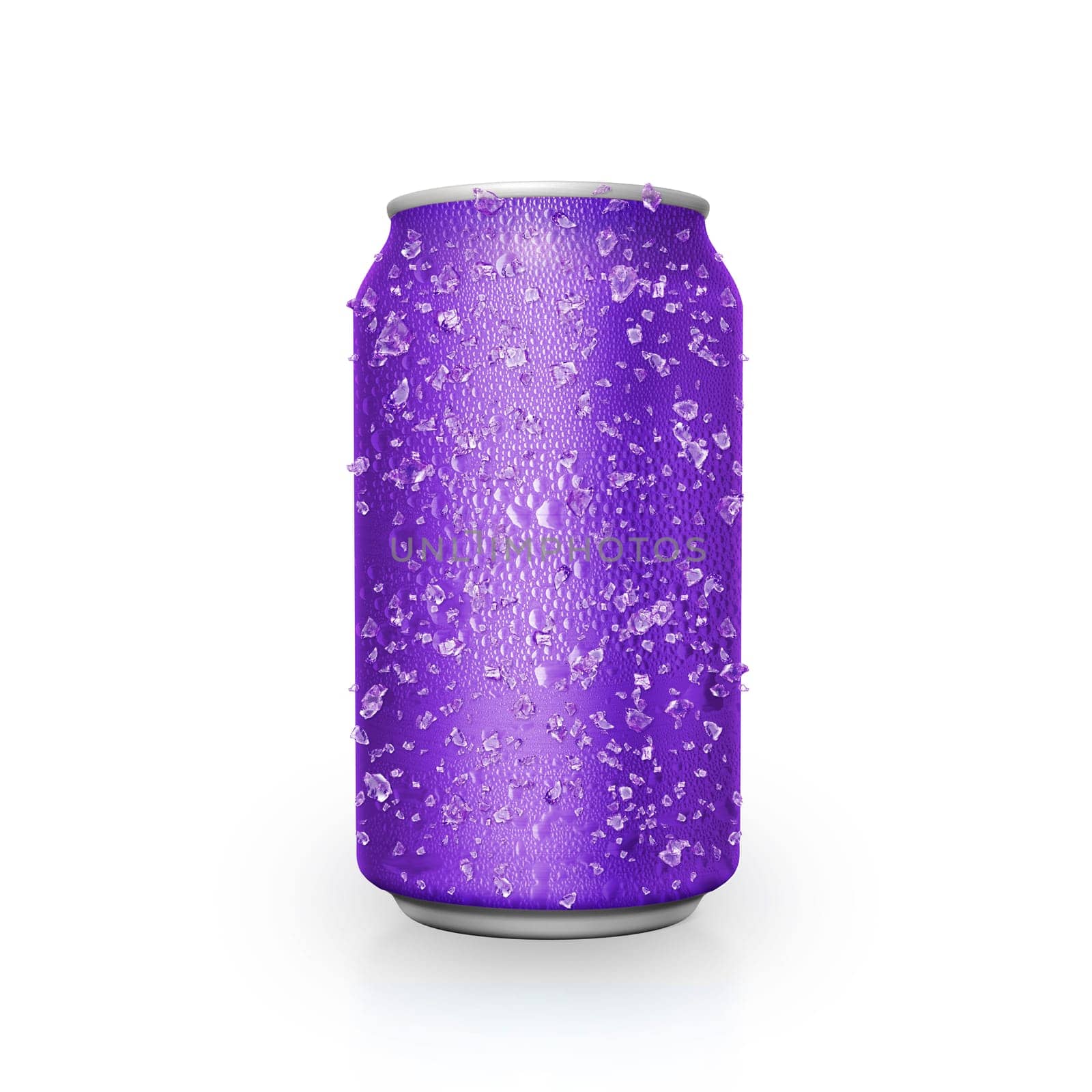 Cans with water droplets and ice on white background