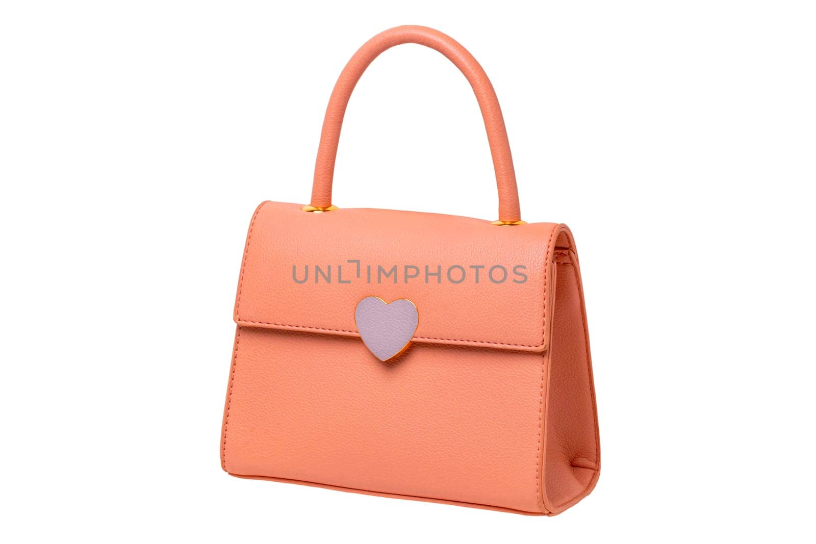 Stylish women's handbag. A fashionable female orange luxury handbag isolated on white. Fashionable womans accessories. Advertising.