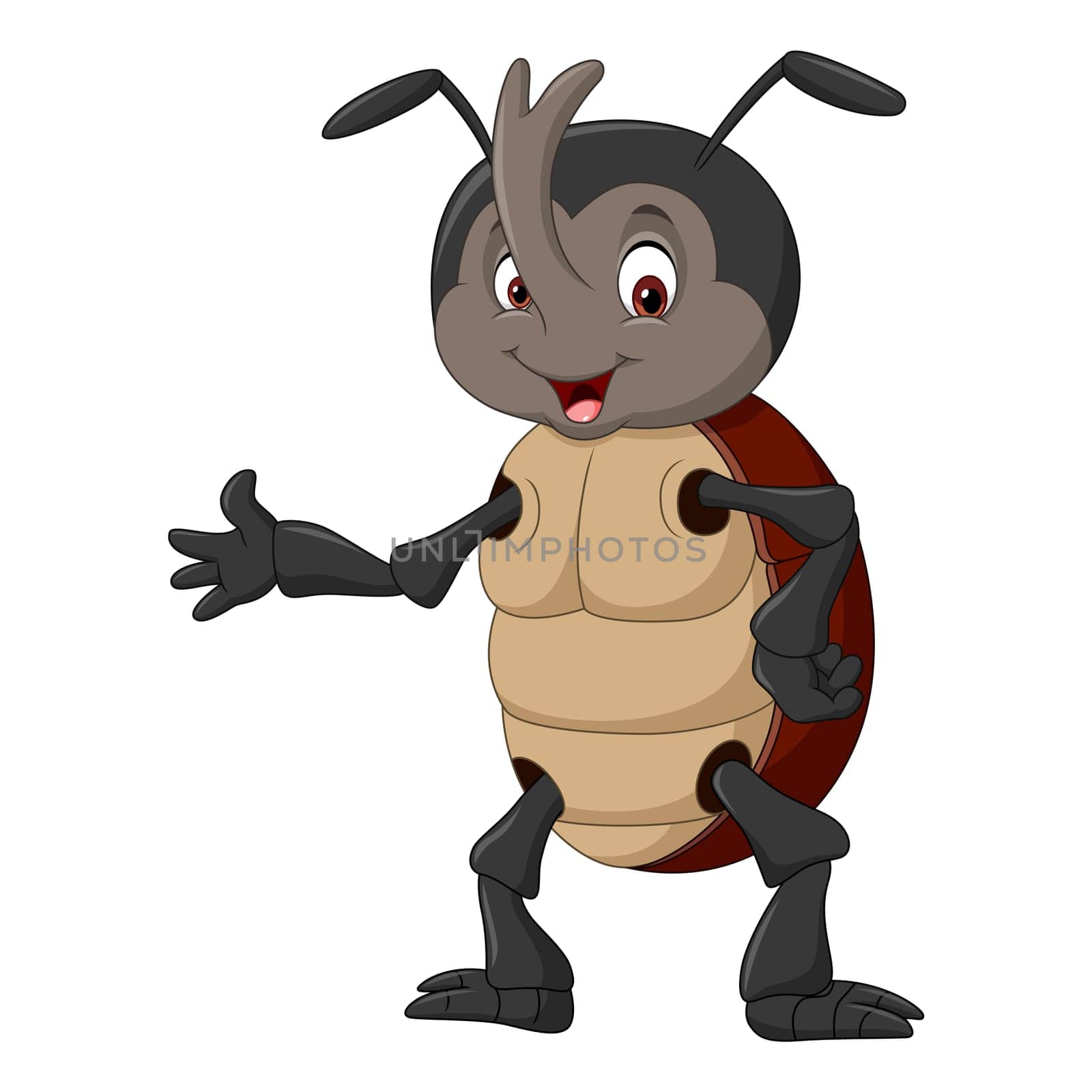 Cartoon rhinoceros beetle waving hand