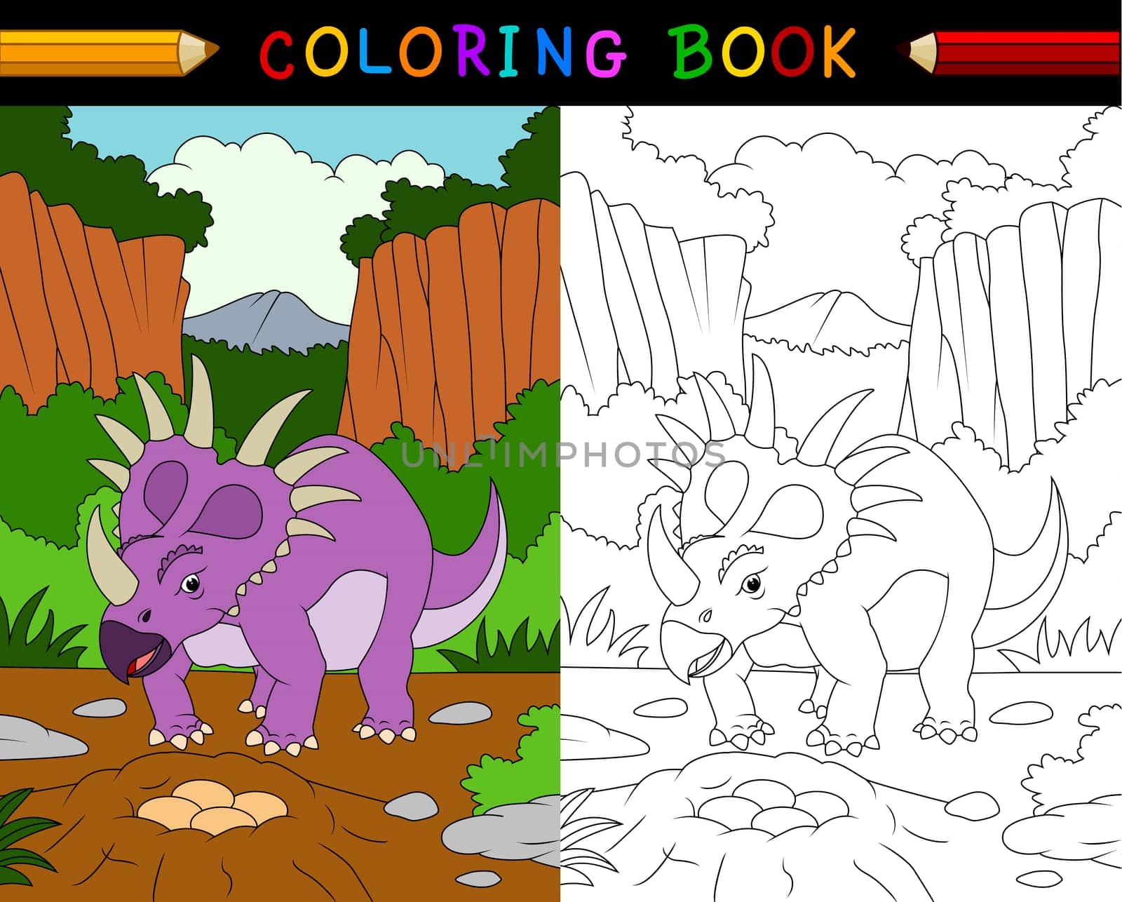 Cartoon styracosaurus coloring book
