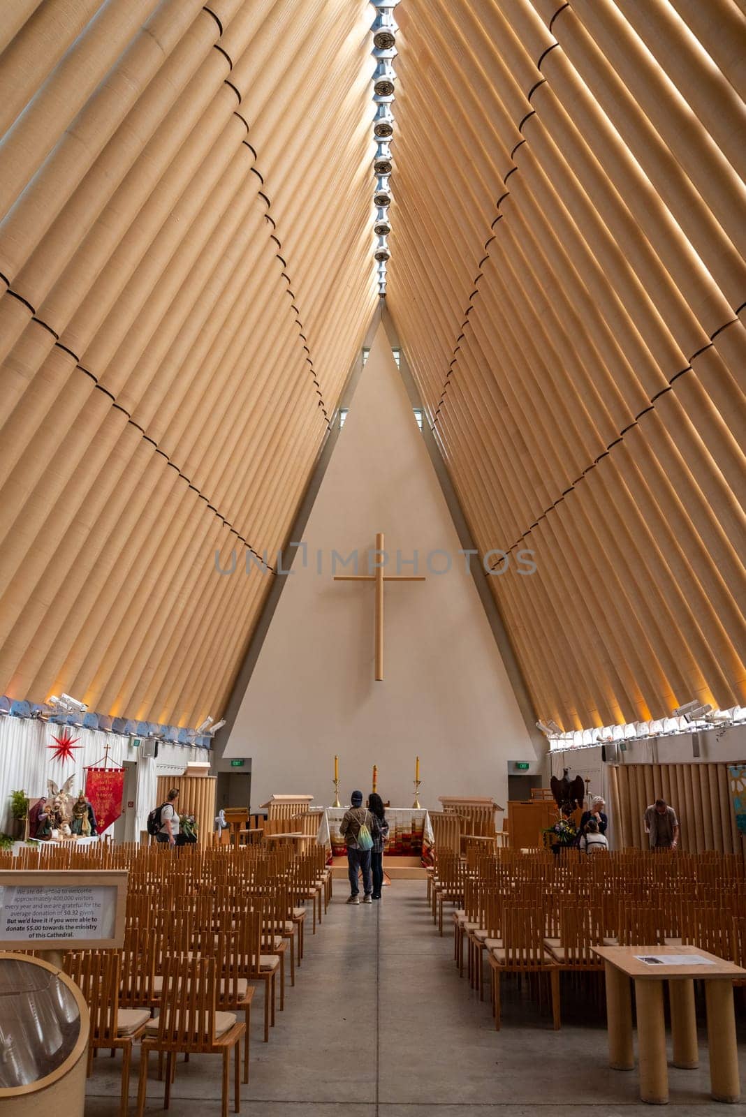 CHRISTCHURCH, NEW ZEALAND - DECEMBER 16, 2022 - Famous Cardboard Cathedral of Christchurch, New Zealand