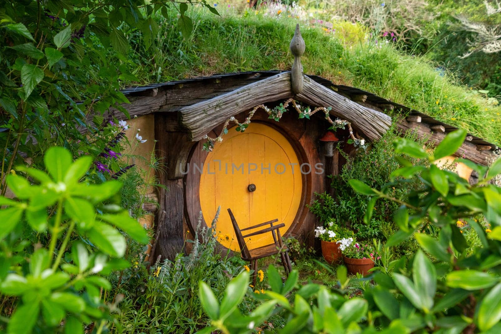 HOBBITON, NEW ZEALAND - JANUARY 20, 2023 - Famous Hobbiton village in Matamata from the movies The Hobbit and Lord of the Rings, New Zealand