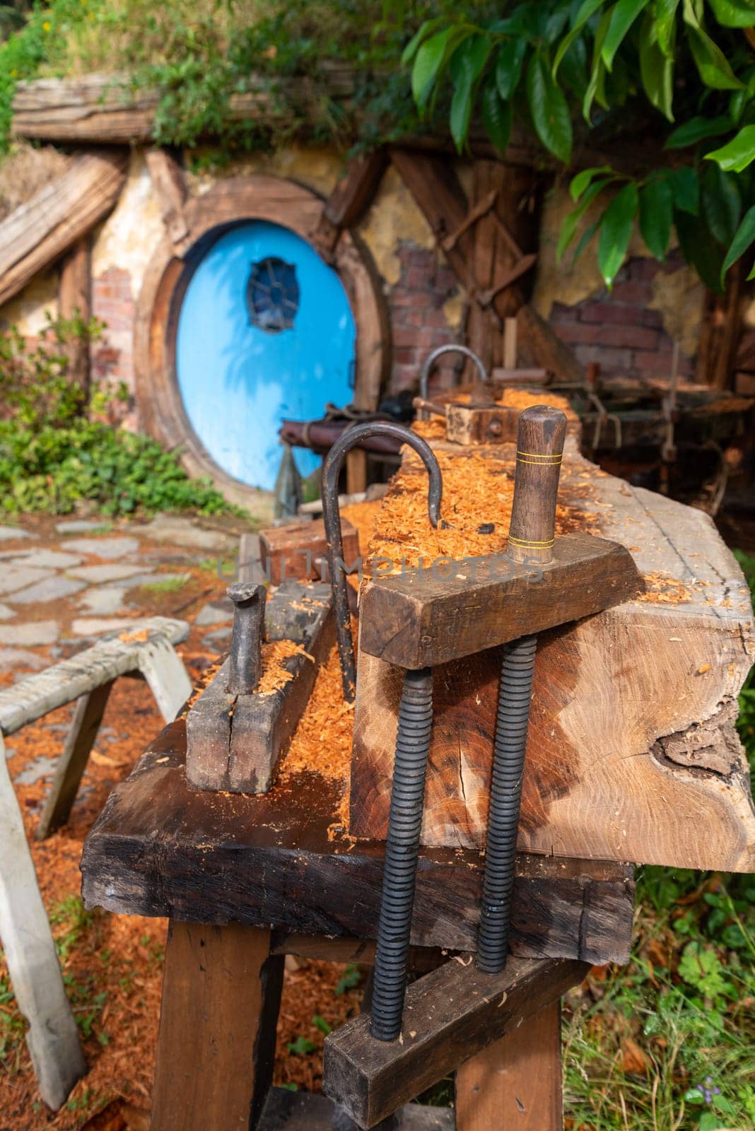 HOBBITON, NEW ZEALAND - JANUARY 20, 2023 - Famous Hobbiton village in Matamata from the movies The Hobbit and Lord of the Rings, New Zealand