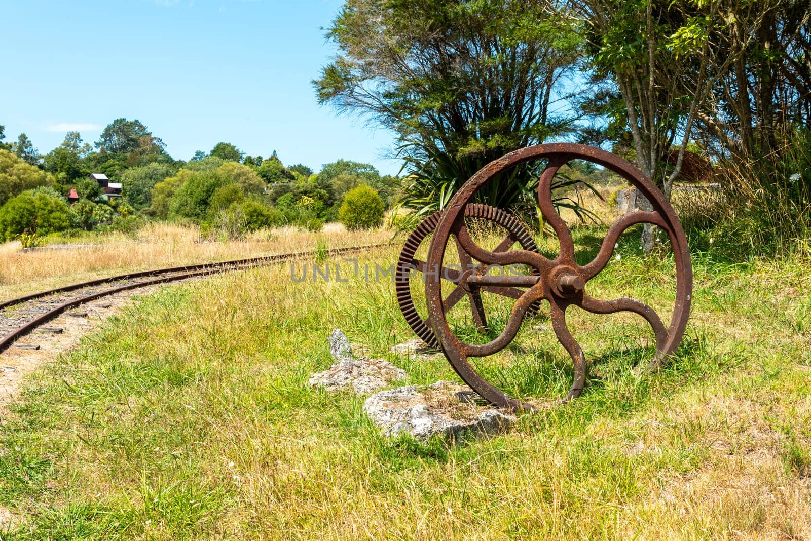 Old machines in deserted stamping battery in Karangahake, Coromandel peninsula in New Zealand