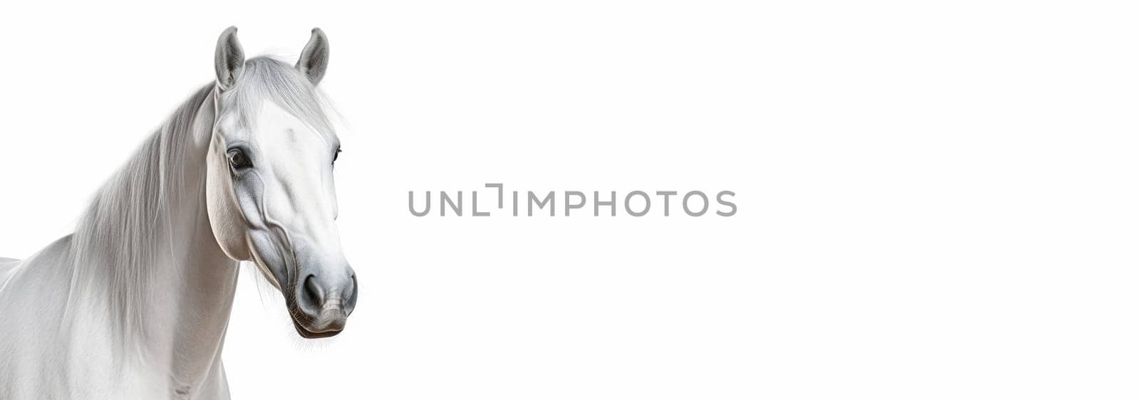 Portrait from beautiful white Horse with copyspace isolated over white background. Artificial Art