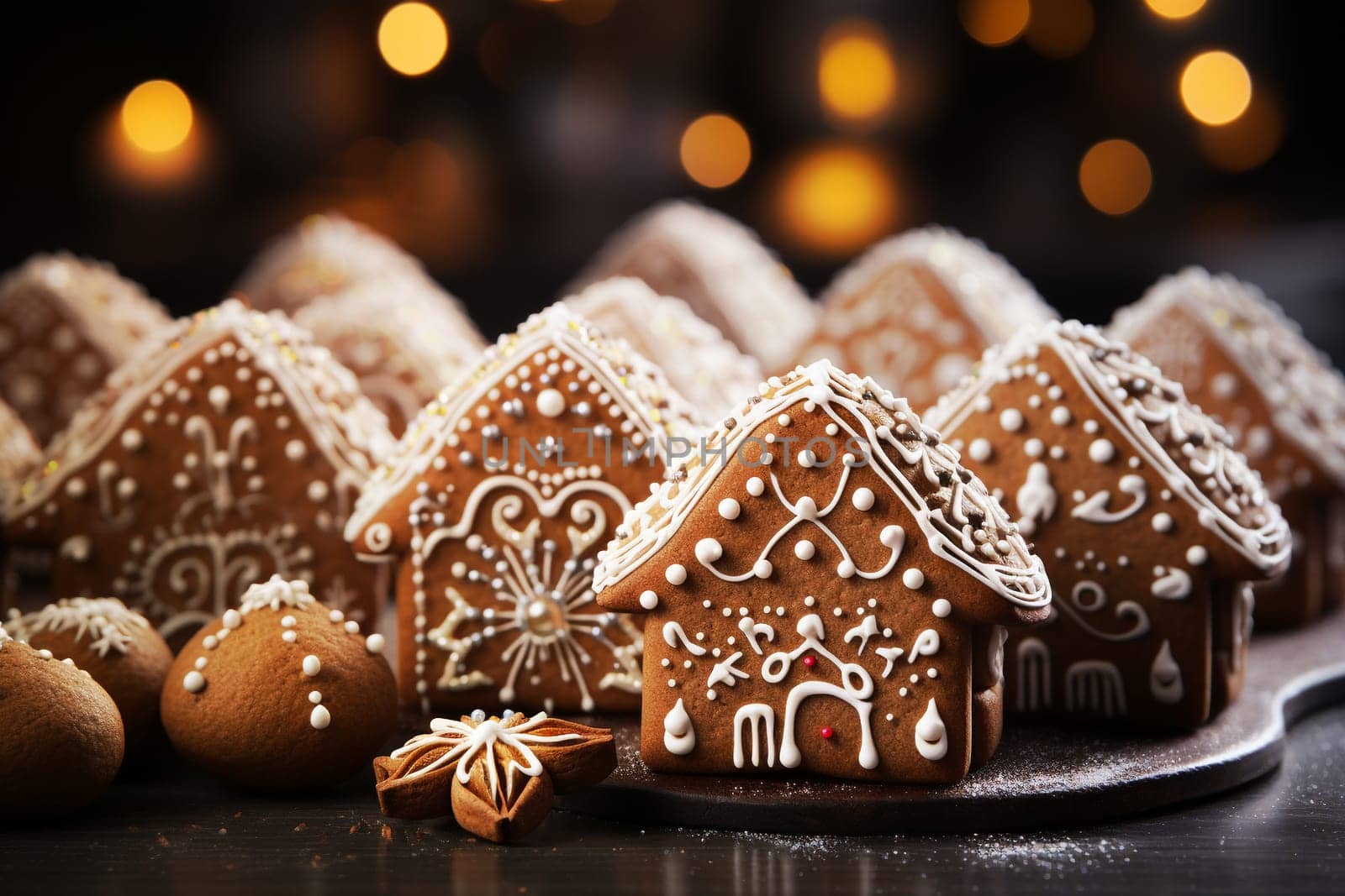 Variety of christmas cookies, sweets with star anise and cinnamon, traditional holiday baking, homemade gingerbread, generative AI