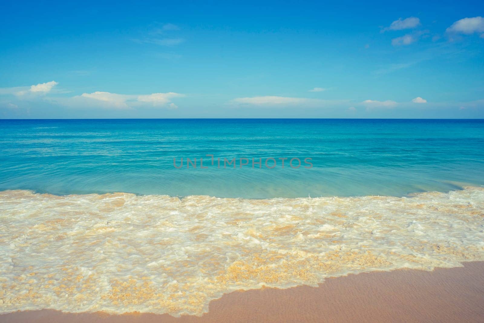 Summer and relax concept, Blue sea with beach sand landscape nature in blue sky sunshine day, Pastel color style