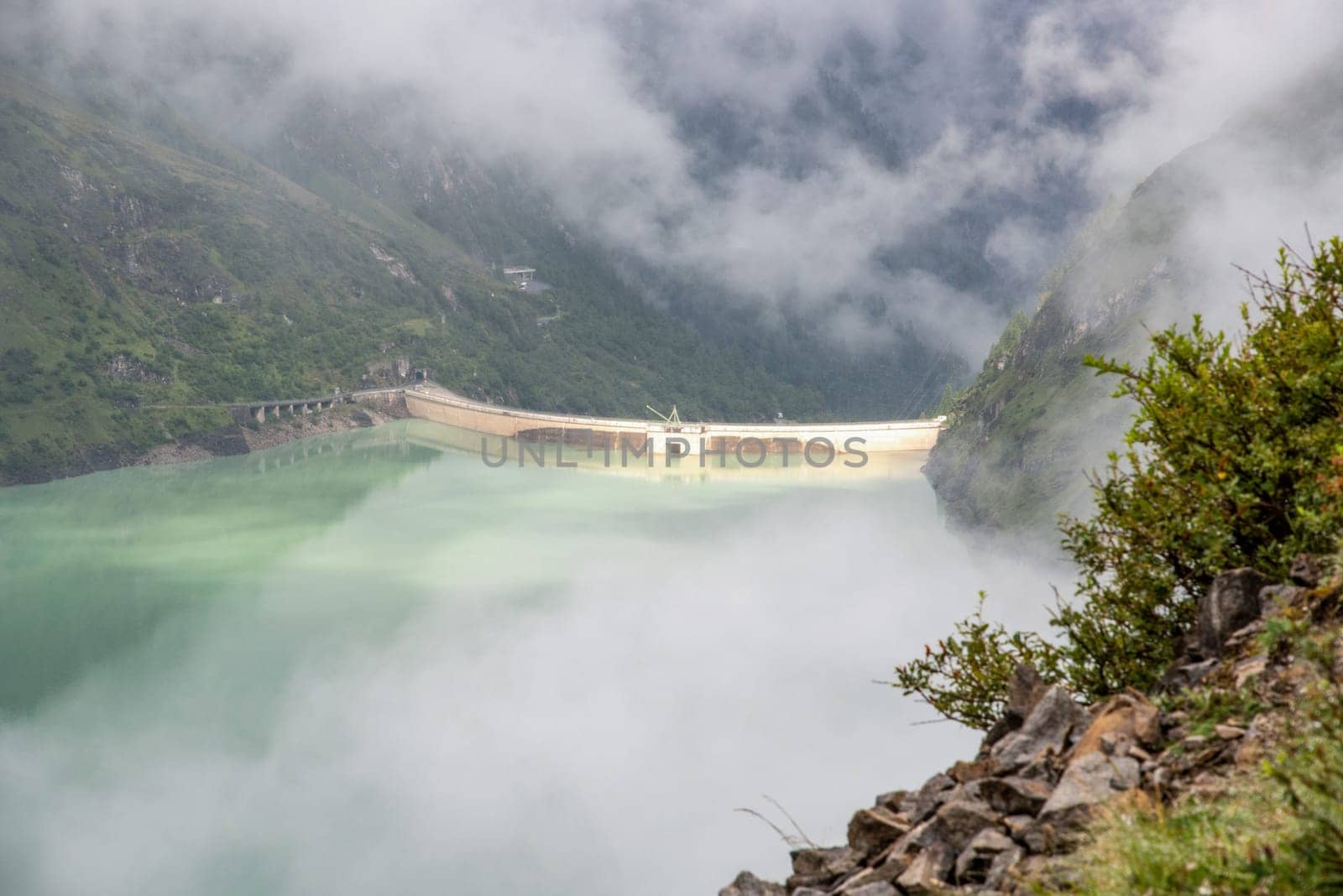 Impressing dam wall from the Mooserboden reservoir near Kaprung, Austrian Alps