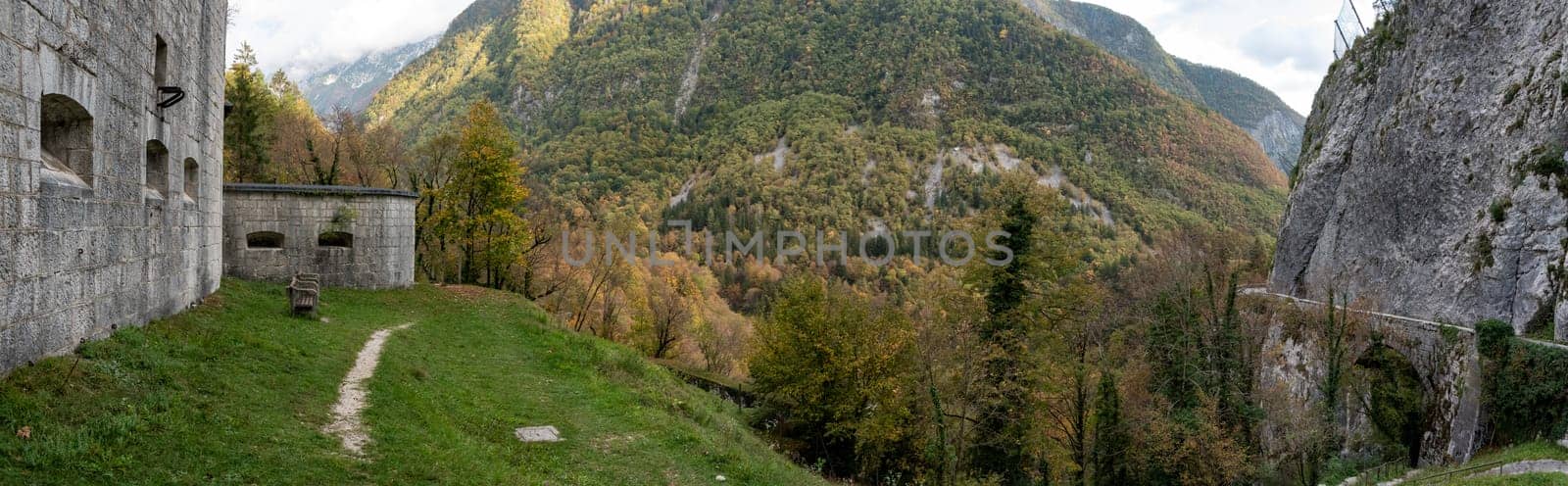 Historic fort Kluze and surrounding defense systems in the Soca valley, Slovenia