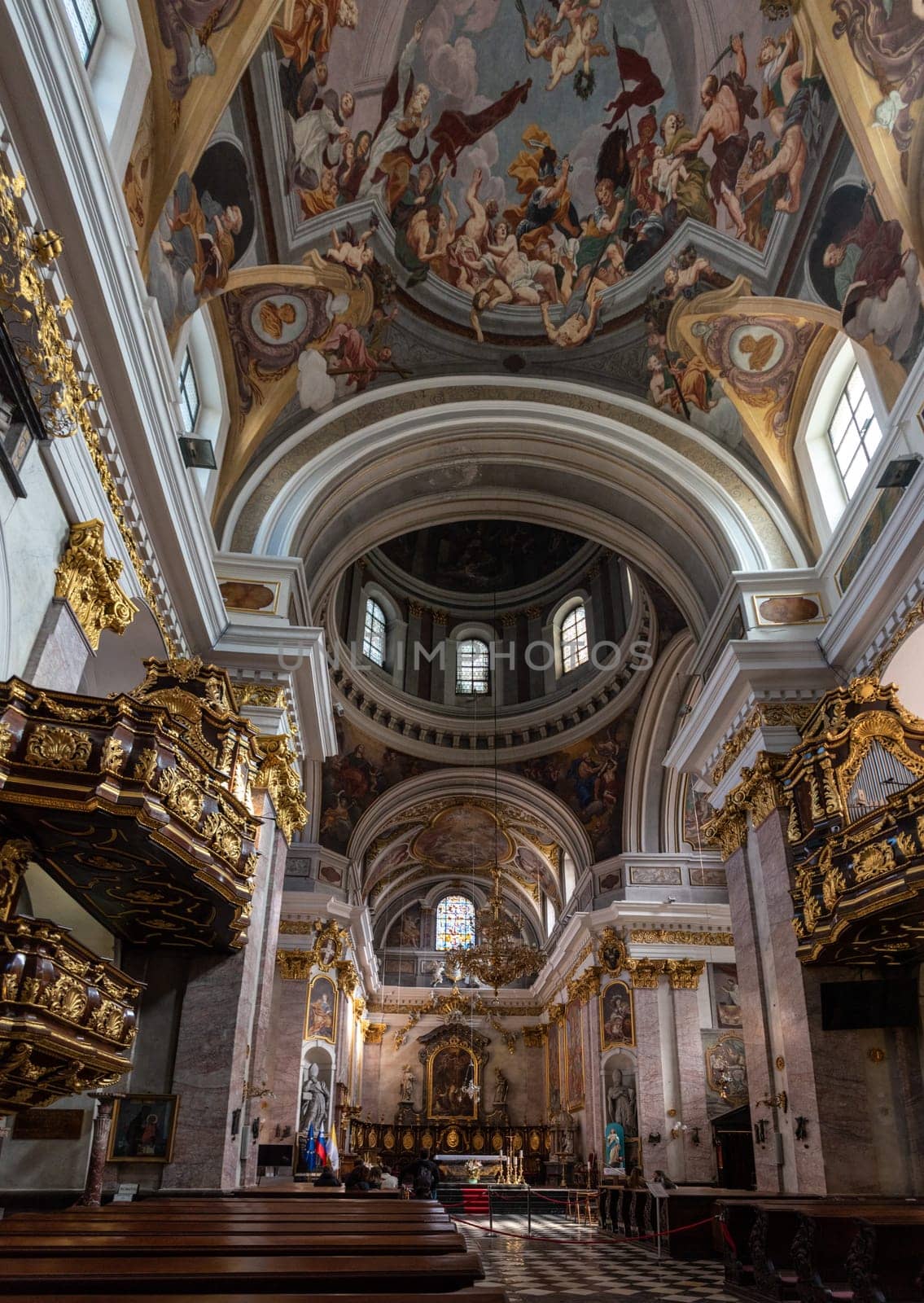LJUBLJANA, SLOVENIA - October 04, 2022 - Inside the cathedral St. Nicholas in Ljubljana, capital city of Slovenia