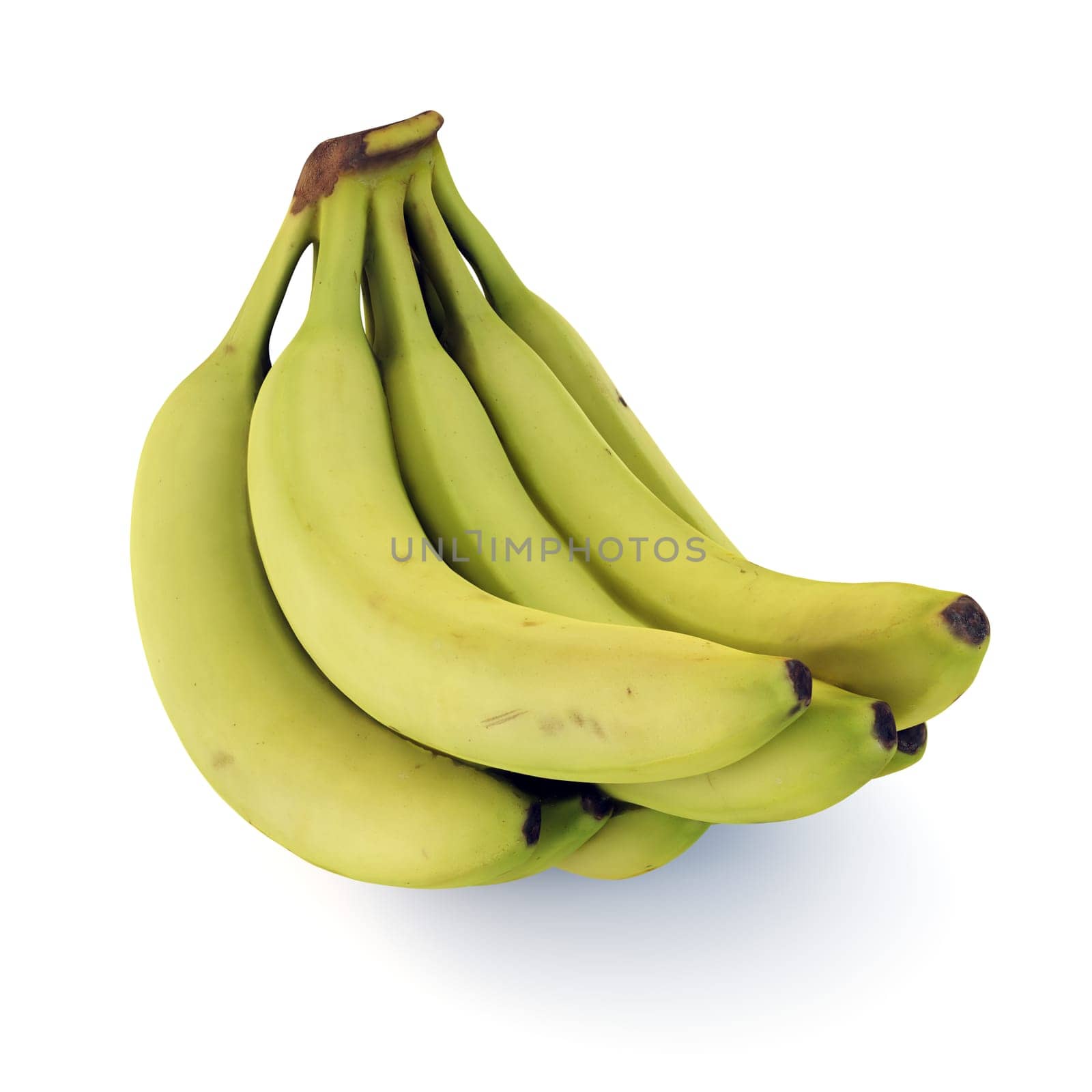This 3D render illustration features a bunch of ripe yellow bananas isolated on a white background. The realistic depiction highlights the texture, shape, and vibrant color of the bananas, making them visually appealing for various vegan fruits projects.