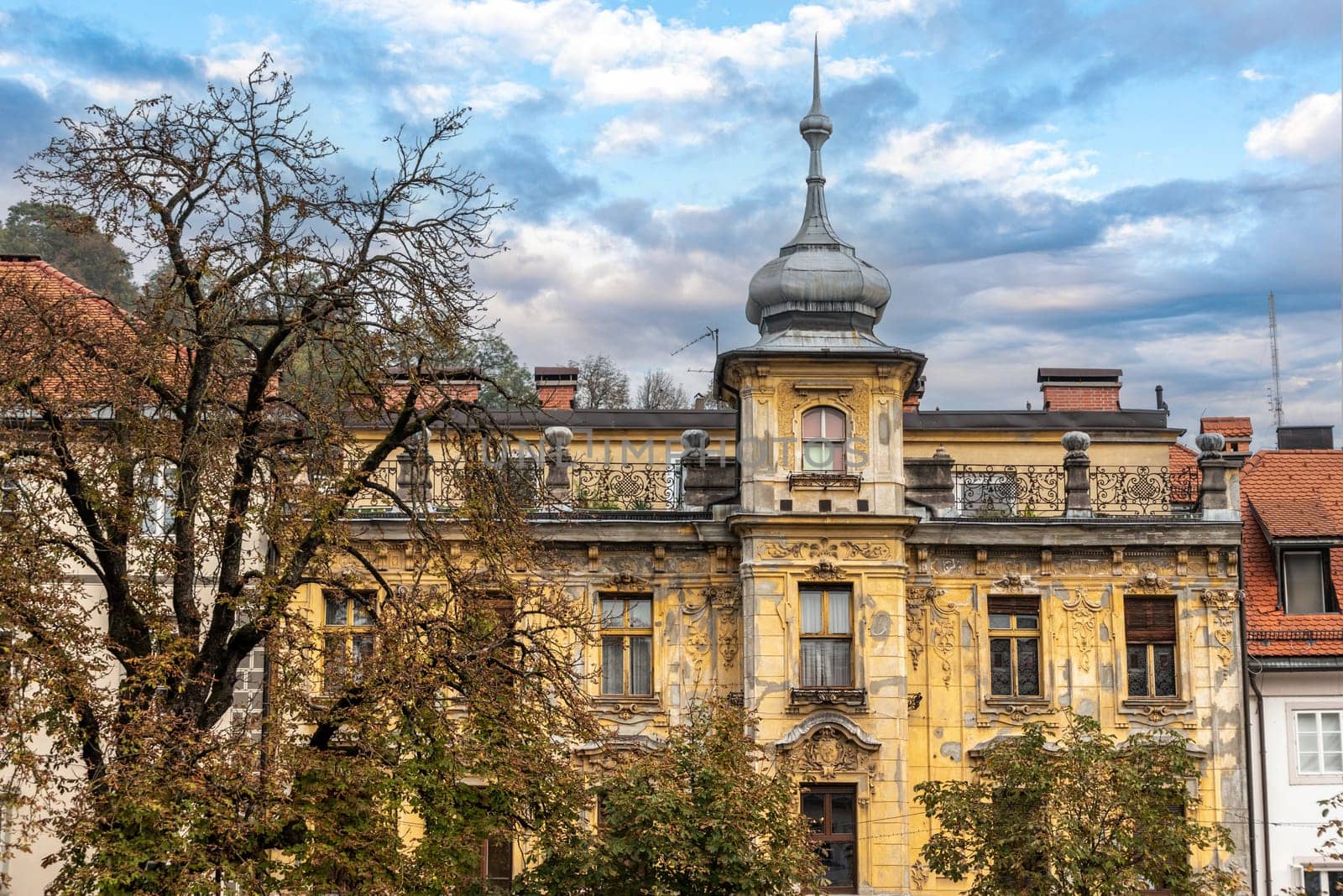 Old classical residential house in the city center of Ljubljana, Slovenia
