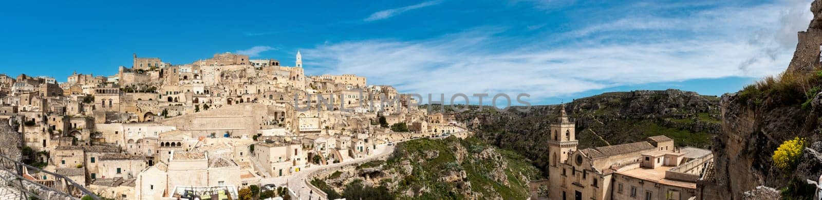 Scenic view of famous historic downtown Matera in Italy
