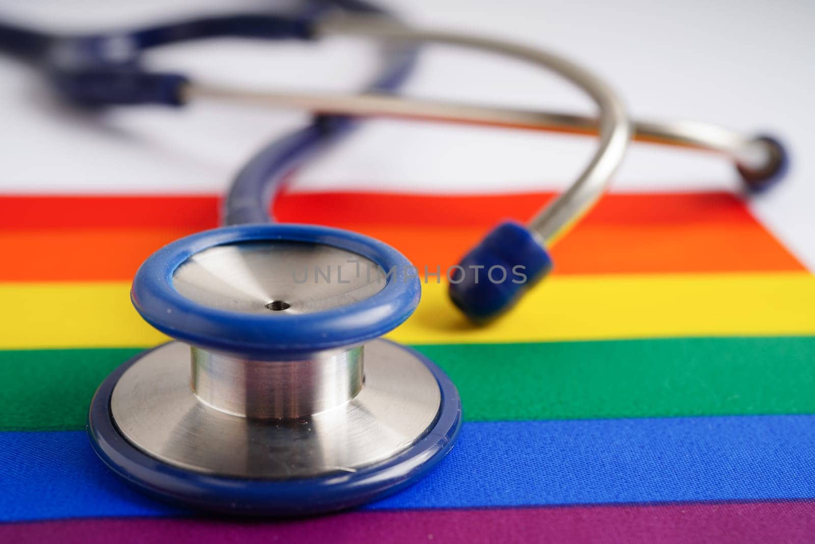 LGBT symbol, Stethoscope with rainbow ribbon, rights and gender equality, LGBT Pride Month in June.