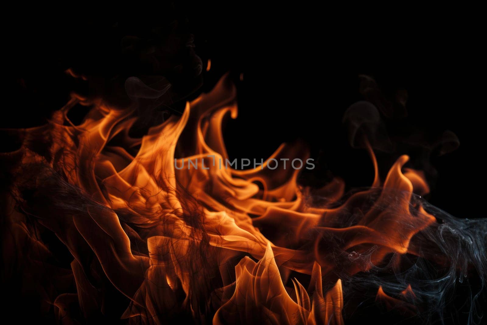 Flames on a black background create an abstract texture of danger and destruction. Perfect for a background or overlay. AI Generative.
